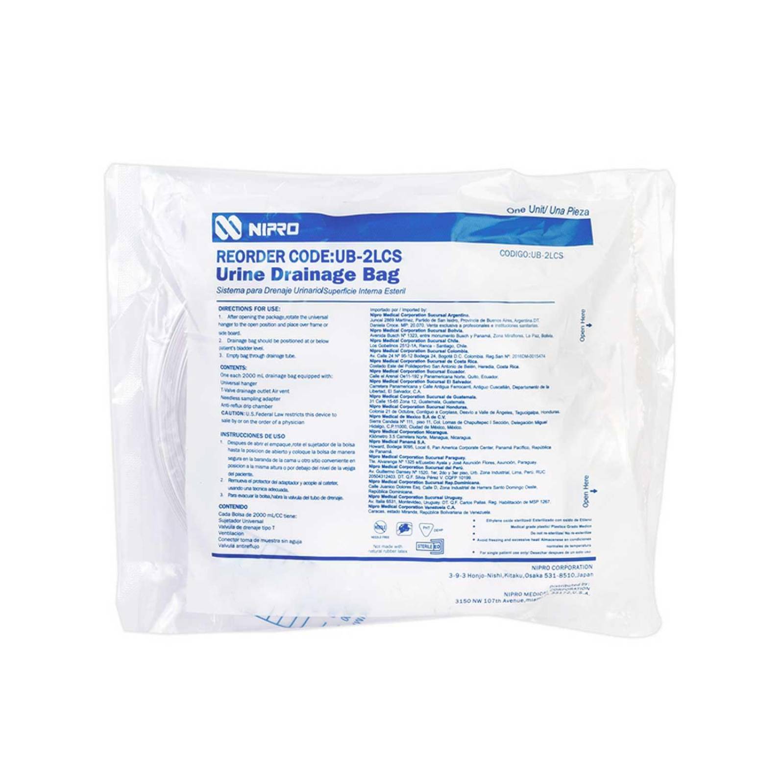 Bolsa Recolectora de Orina con Valvula Antirreflujo 2L UB-2LCS - Nipro