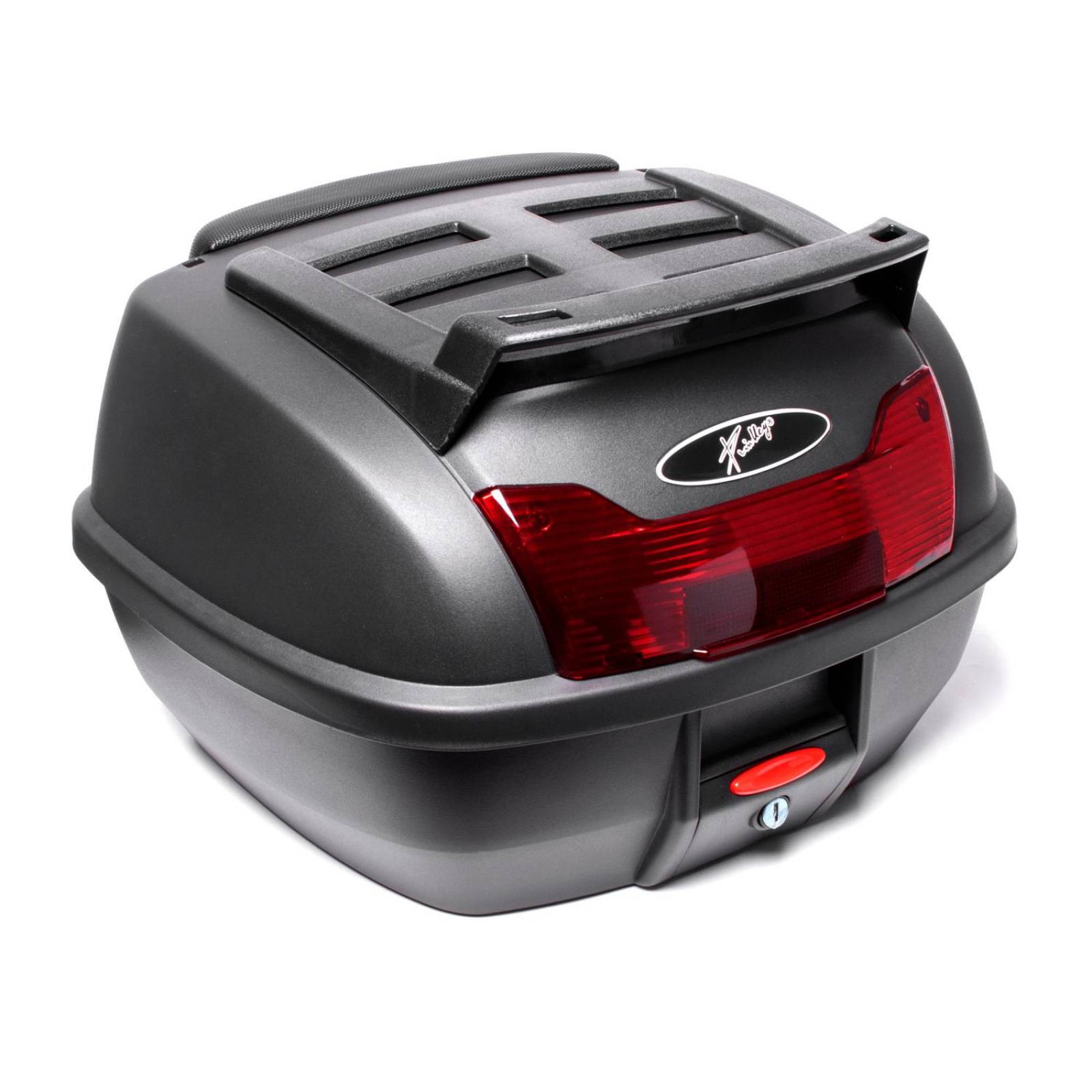 Caja para moto Kinlley maletero 40 litros 2 cascos con respaldo y parrilla 
