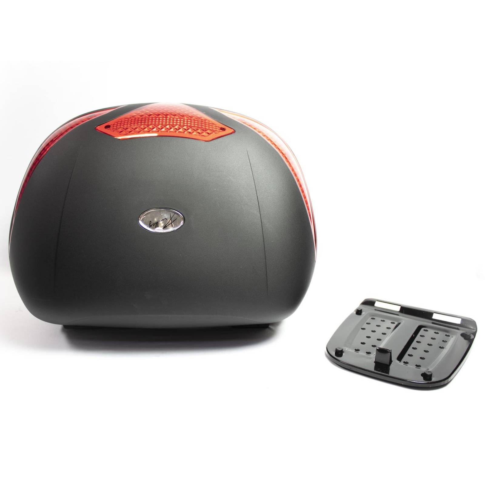 Caja para moto Kinlley maletero top case 43 litros para 2 cascos con parrilla 