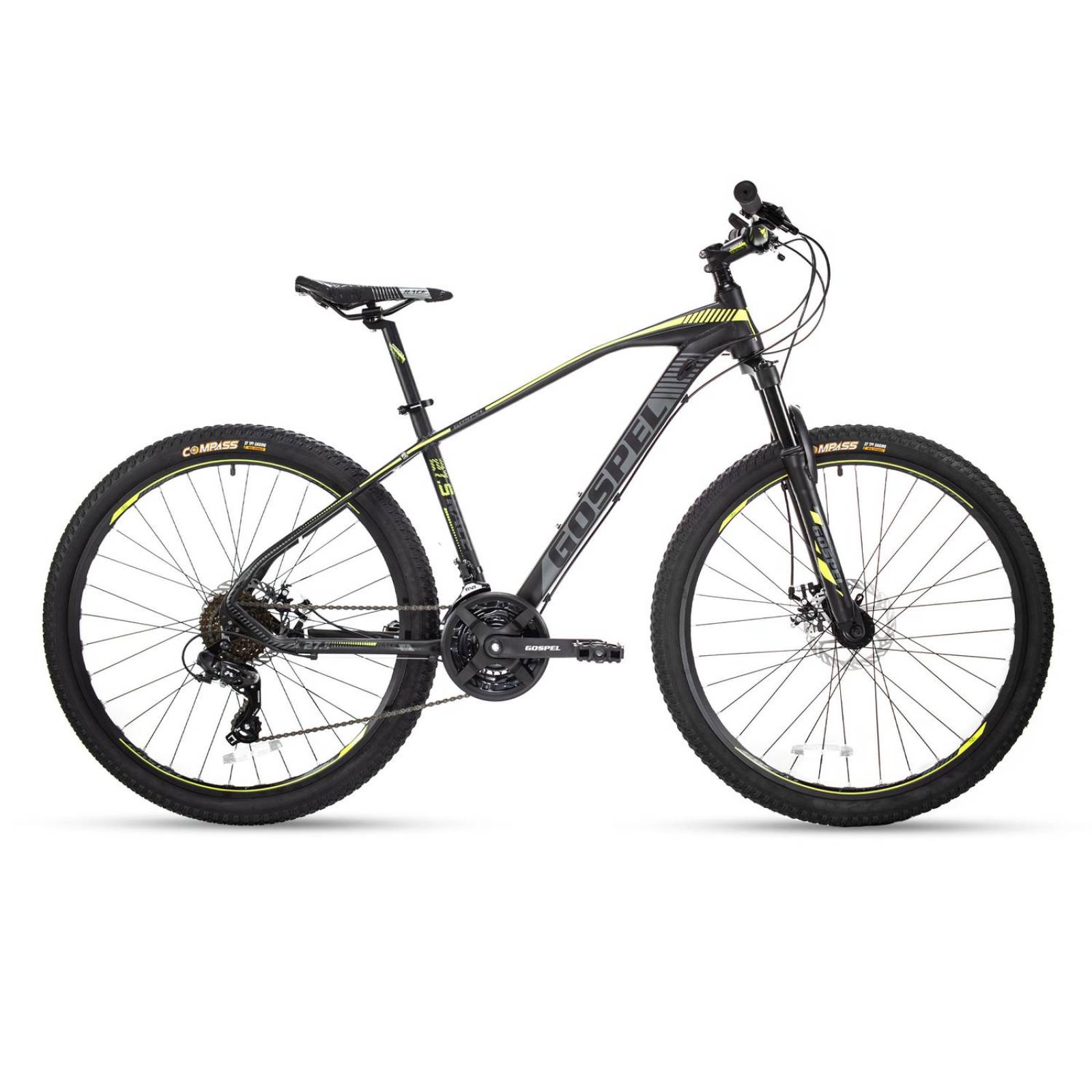 Bicicleta Montaña Rodada 27.5 Aluminio Negro Amarillo 24 Velocidades Gospel 