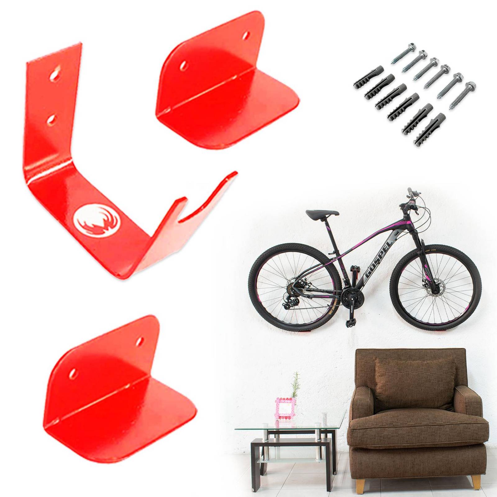 Soporte Pedal Pared Colgar Bicicleta Rojo 
