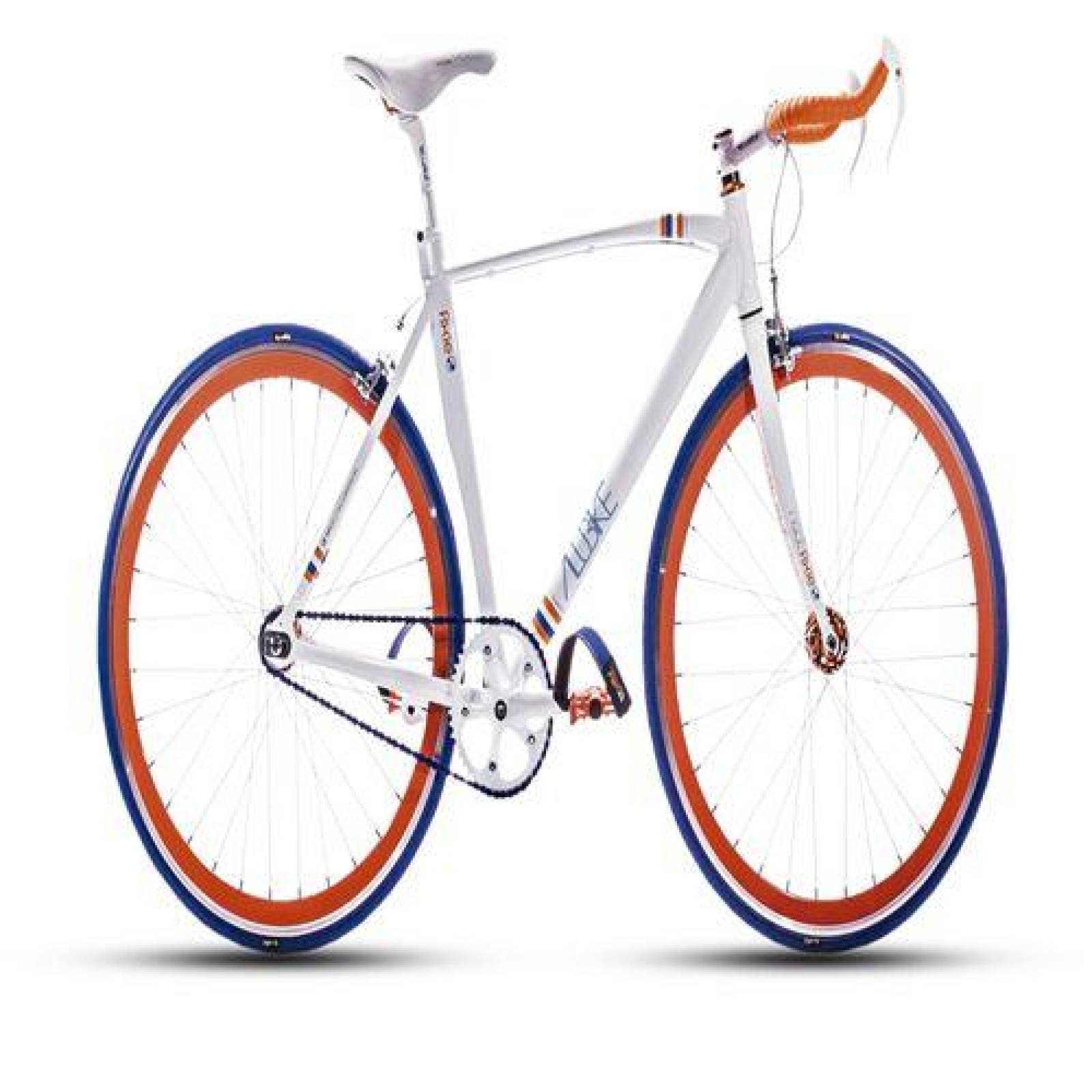 Bicicleta R 700 C Fixie blanca/ naranja T52 de aluminio Alubike 