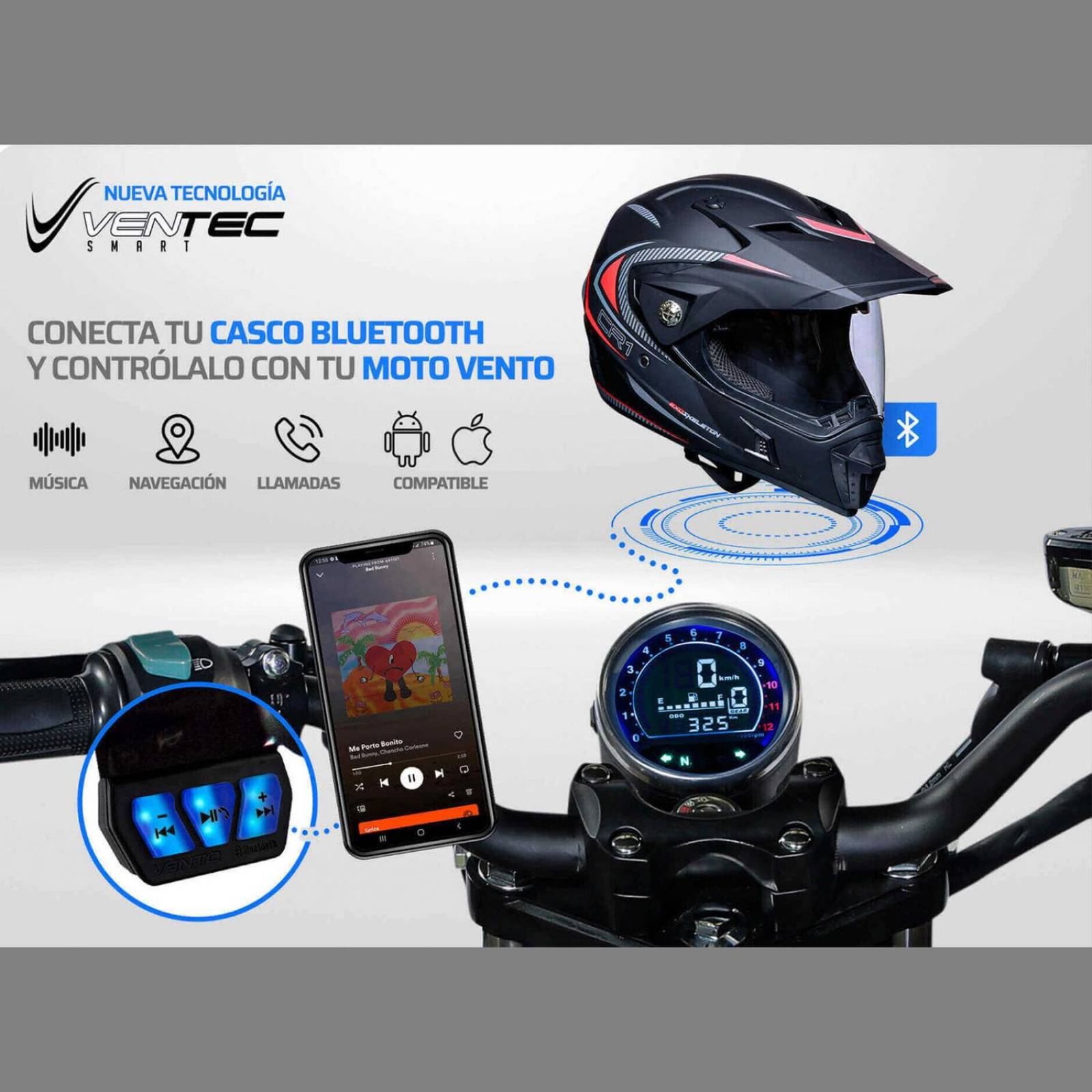 Casco para moto talla M certificado bluetooth rojo CR3 Vento