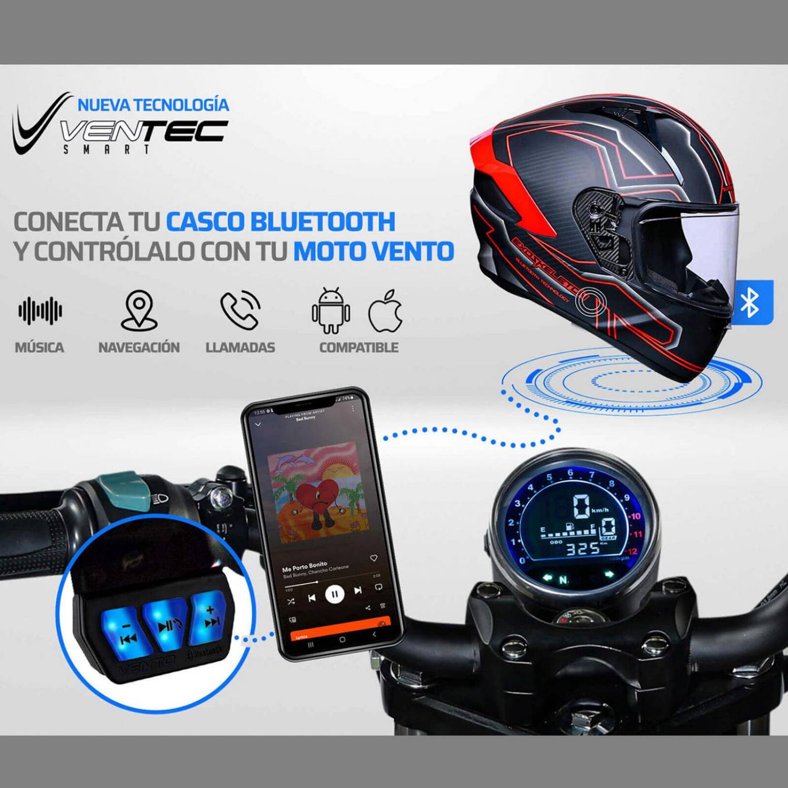 Casco para moto talla M cetificado bluetooth rojo CC1 Vento