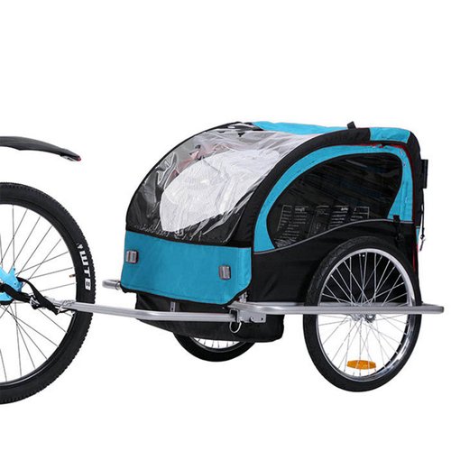 Carro de perro remolque bicicleta plegable para mascotas de hasta 40 kg  gris azul