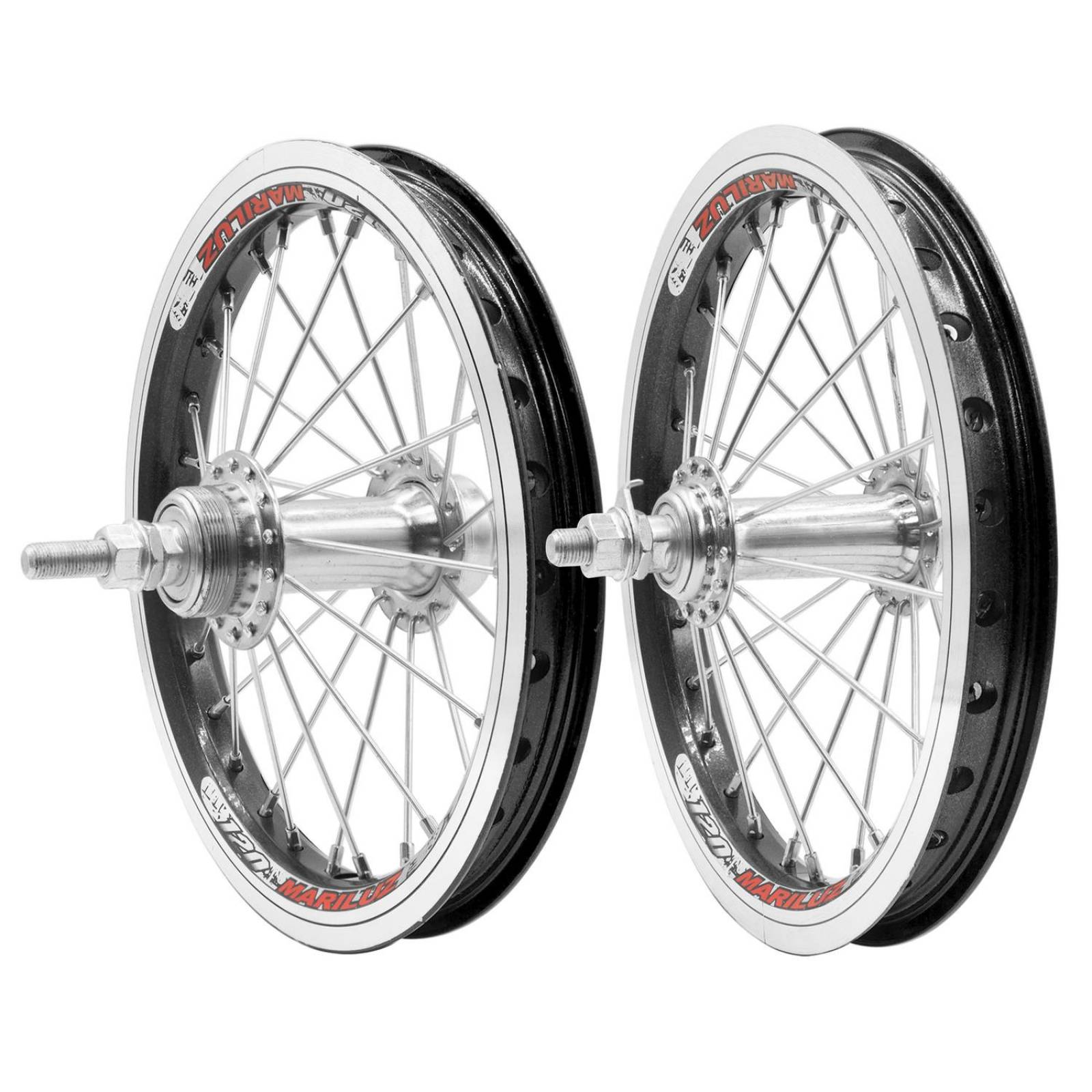 Ruedas bicicleta R12 28H rin negro aluminio Recto Bicimex 