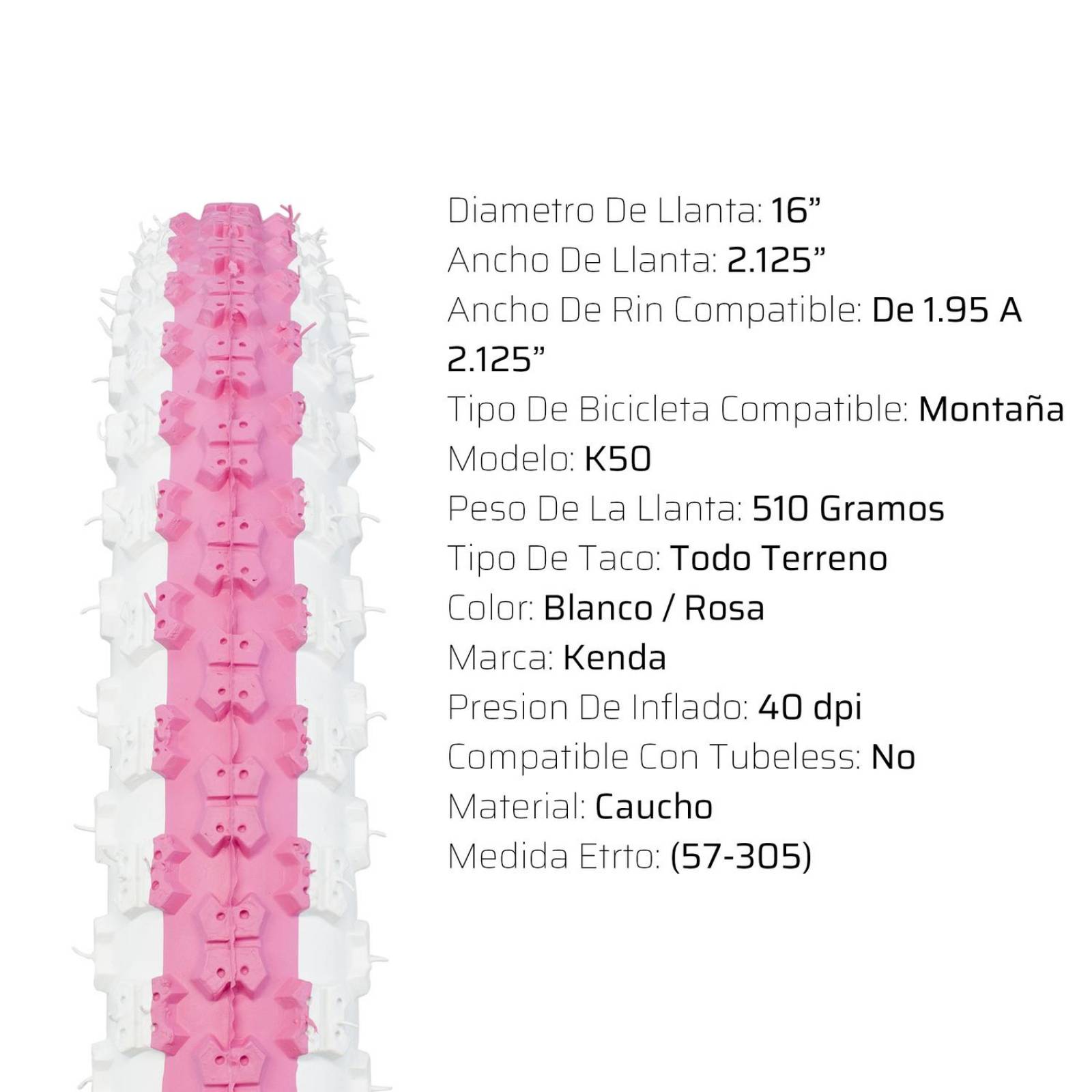 Kit Llanta para bicicleta R16 x2.125 Rosa + camara K50 Kenda 