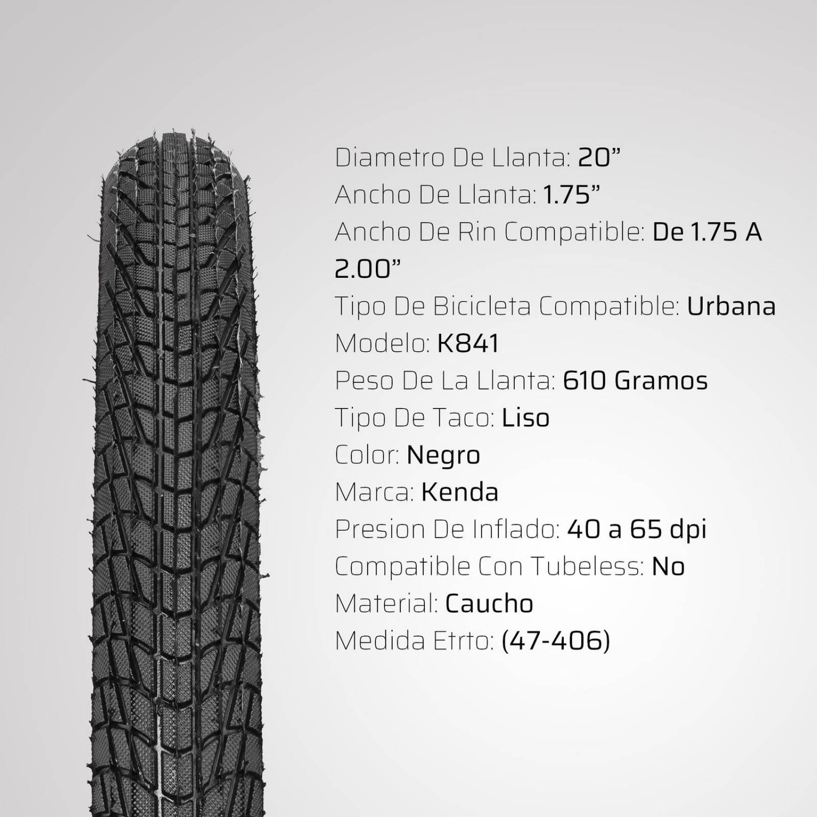 Kit Llanta bicicleta R20 x1.75 Kontact + camara K841 Kenda 