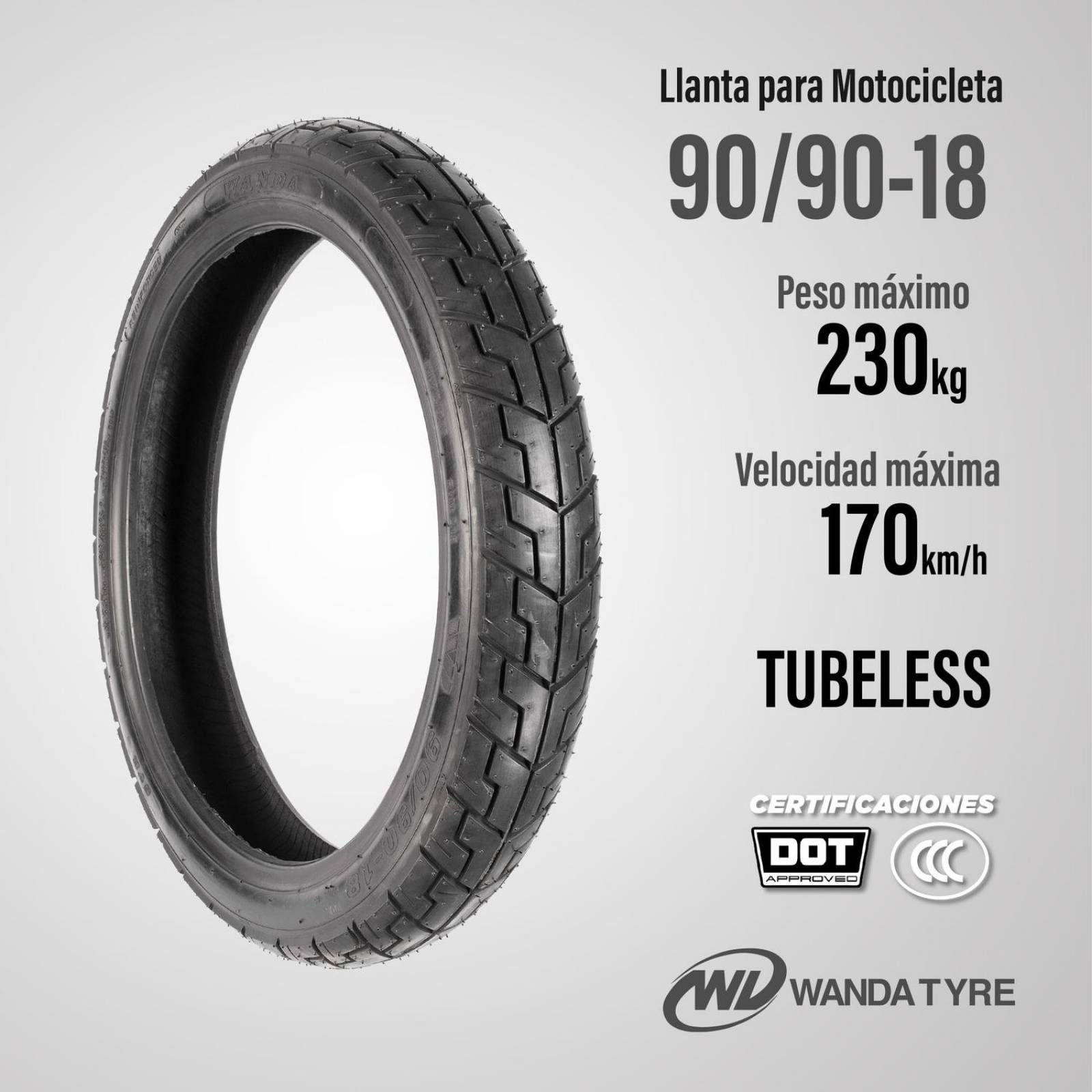 Set Llantas 90/90-18 para moto Tubeless 57R P822 Wanda