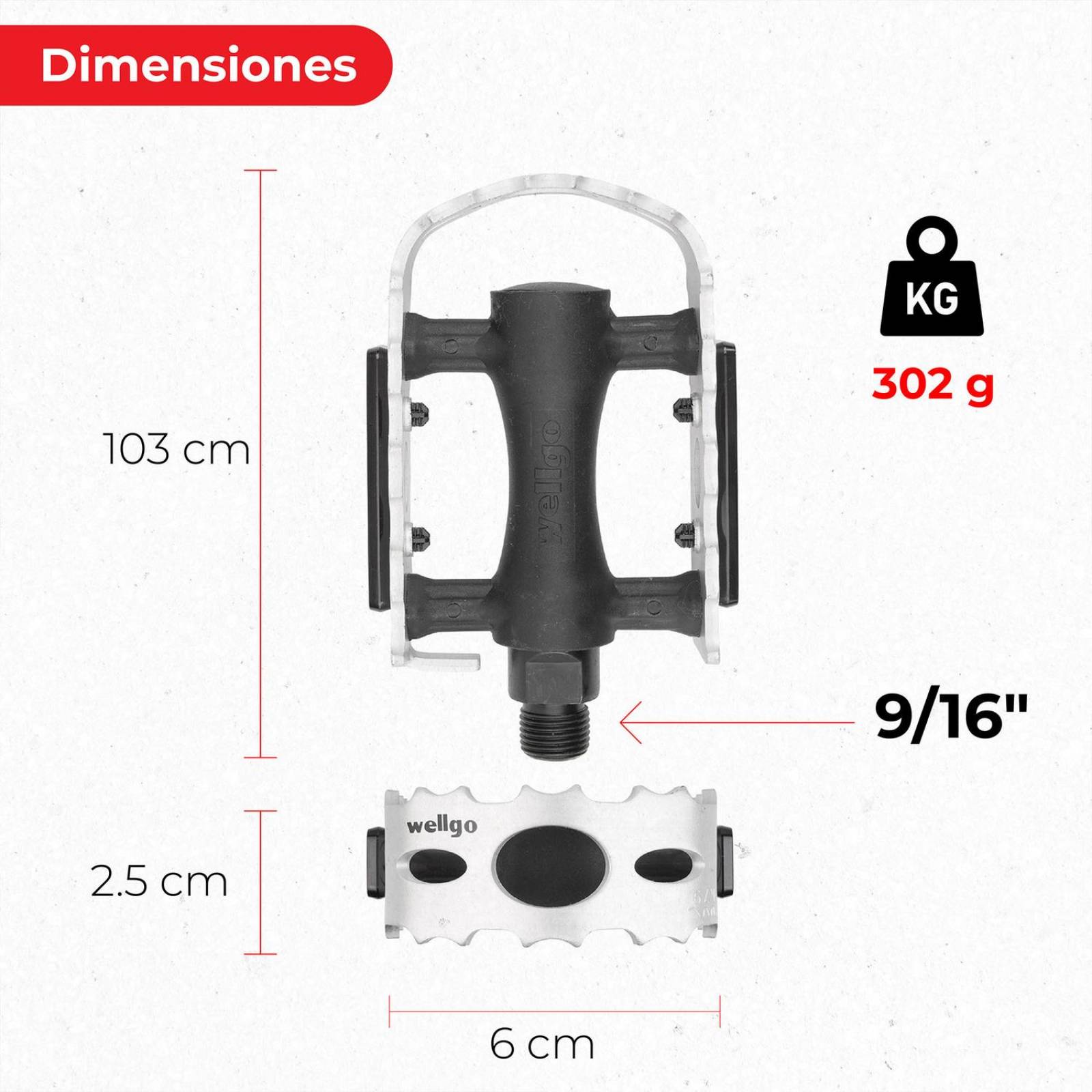 Pedales para bicicleta 9/16 MTB aluminio plata LU-C3S Wellgo 