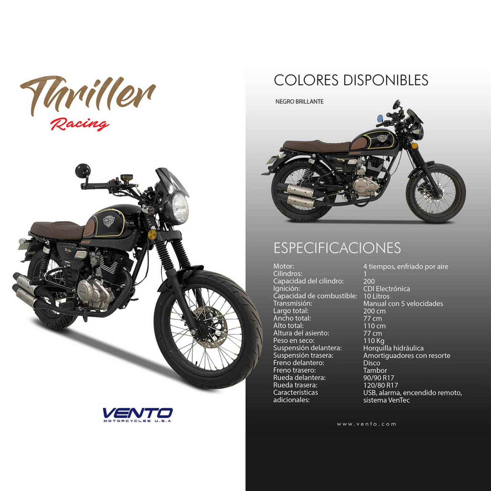 Motocicleta Thriller Racing 200 CC Vento Color Negro 