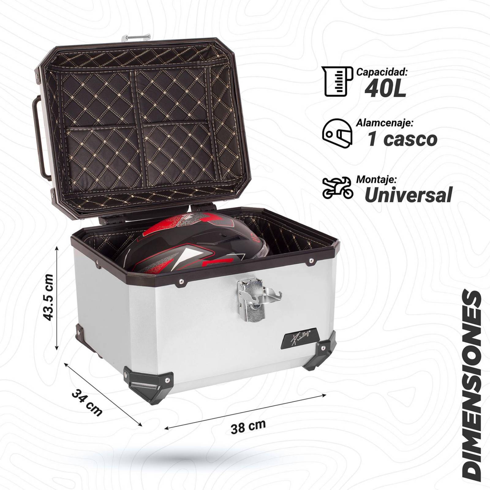 Caja portaequipaje moto 45L 43.5x38x34 Universal Kinlley 