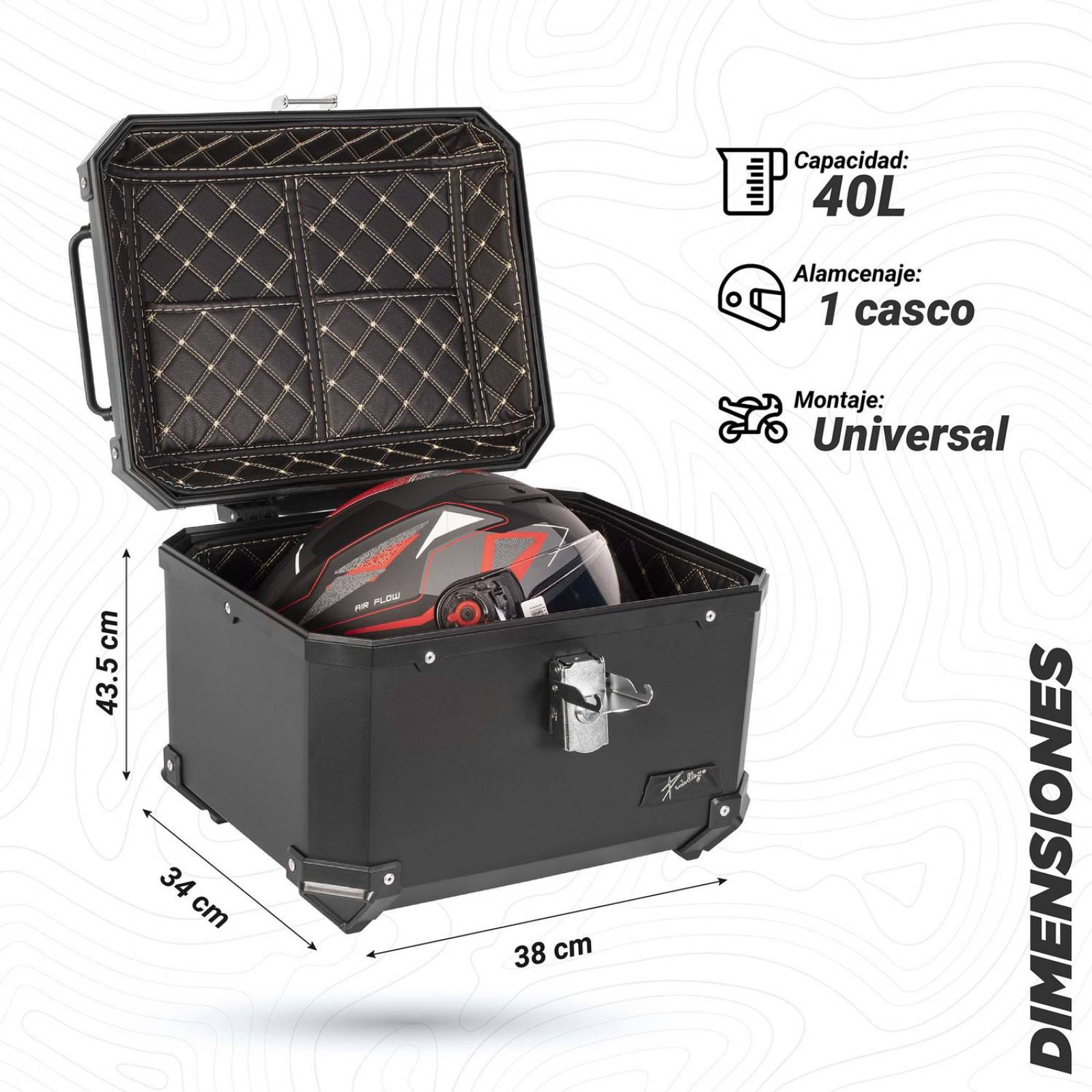 Caja portaequipaje para moto 45L 43.5x38x34 Universal Kinlley 