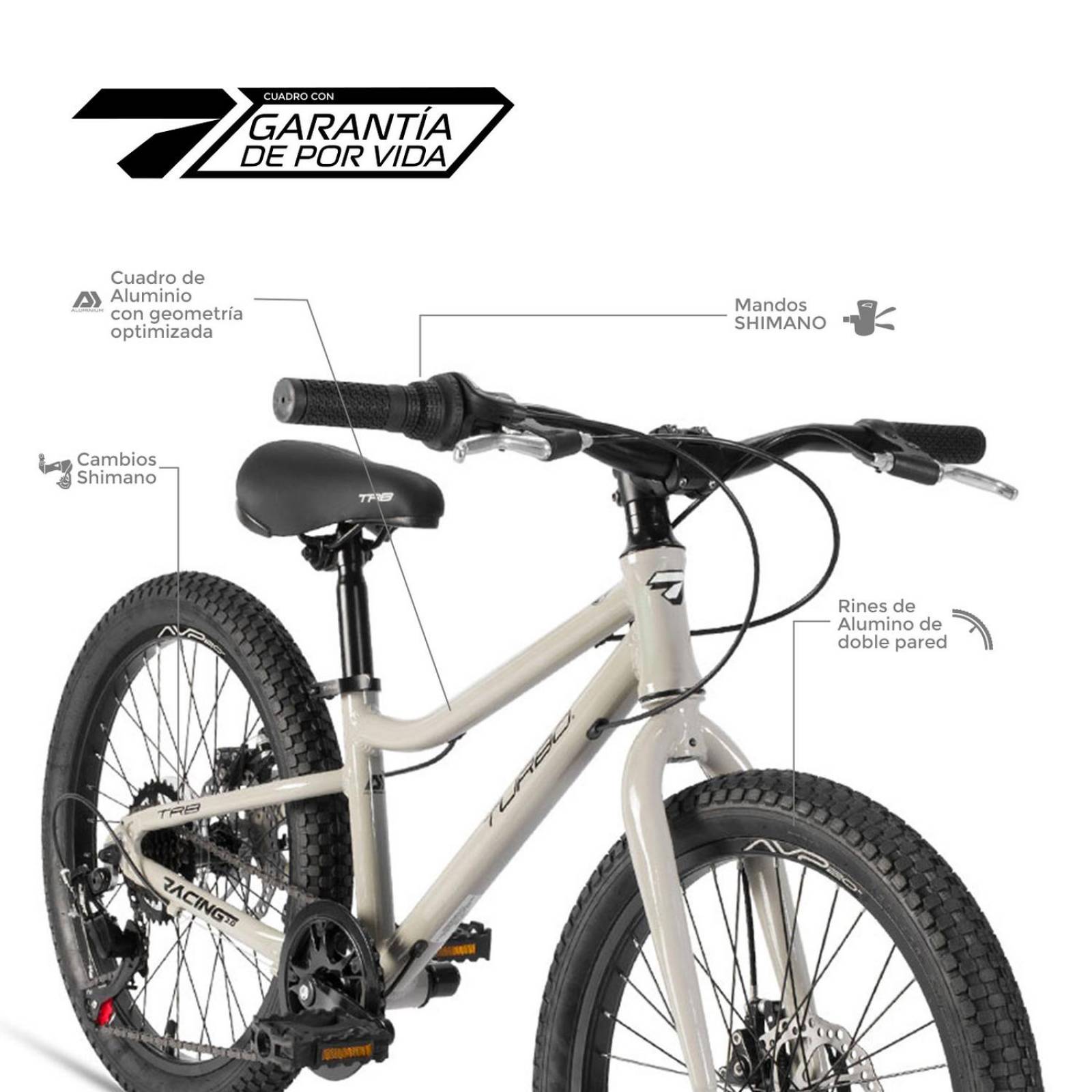 Bicicleta R20 infantil 7 pasos aluminio gris Racing Turbo