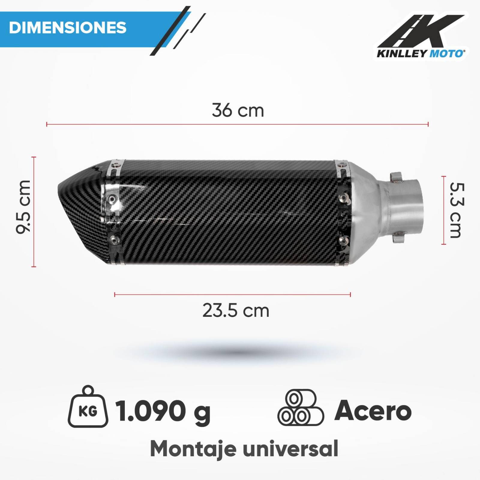 Escape para moto tipo fibra carbon 35/51mm Universal Kinlley