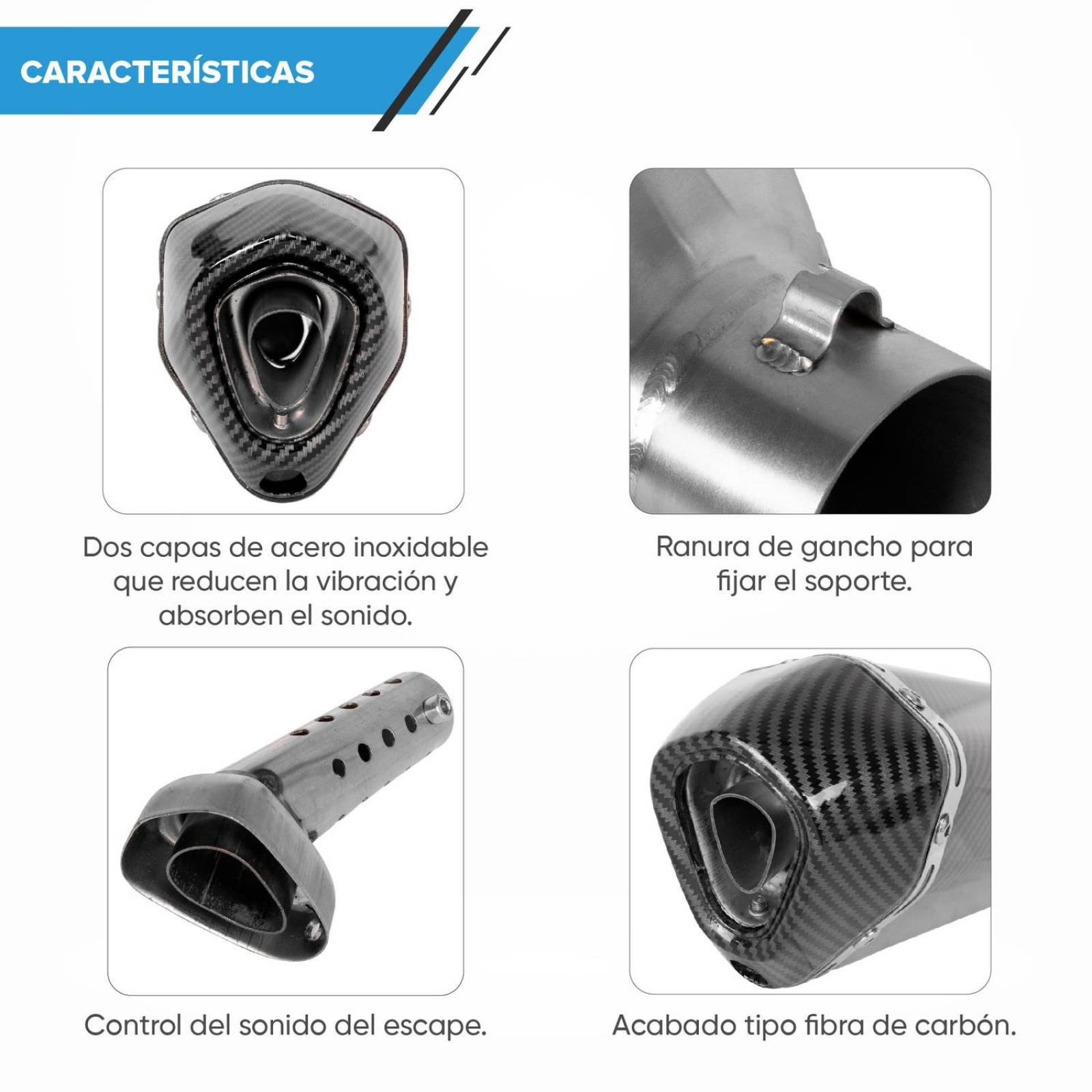 Escape para moto tipo fibra carbon 35/51mm Universal Kinlley