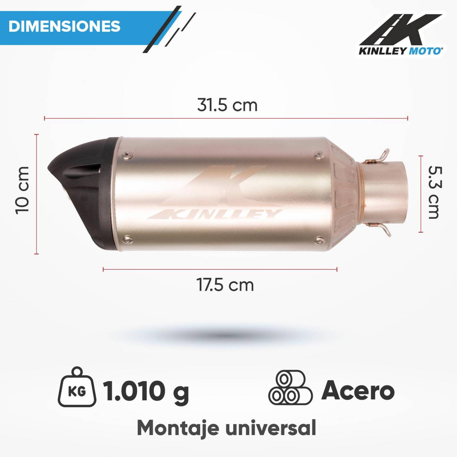 Escape para moto deportivo plata 35/51mm Universal Kinlley 