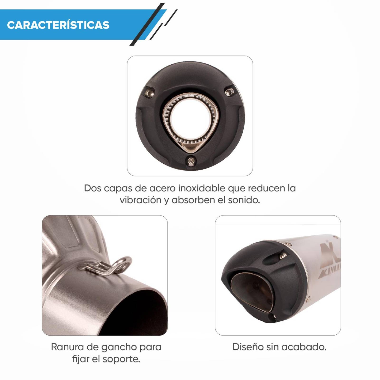 Escape para moto deportivo plata 35/51mm Universal Kinlley 