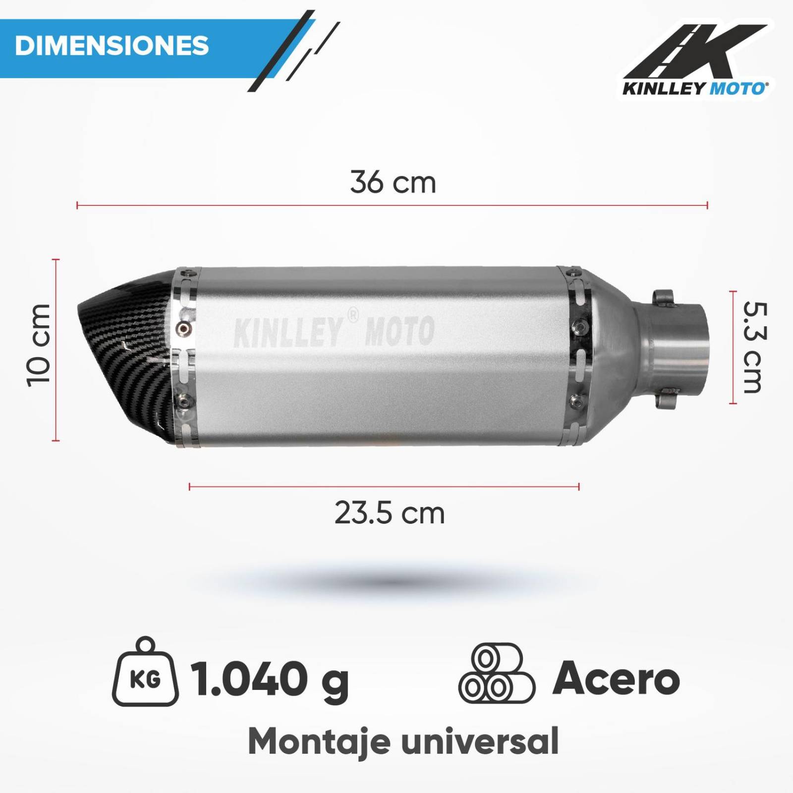 Escape deportivo para moto Plata 35/51mm Universal Kinlley 