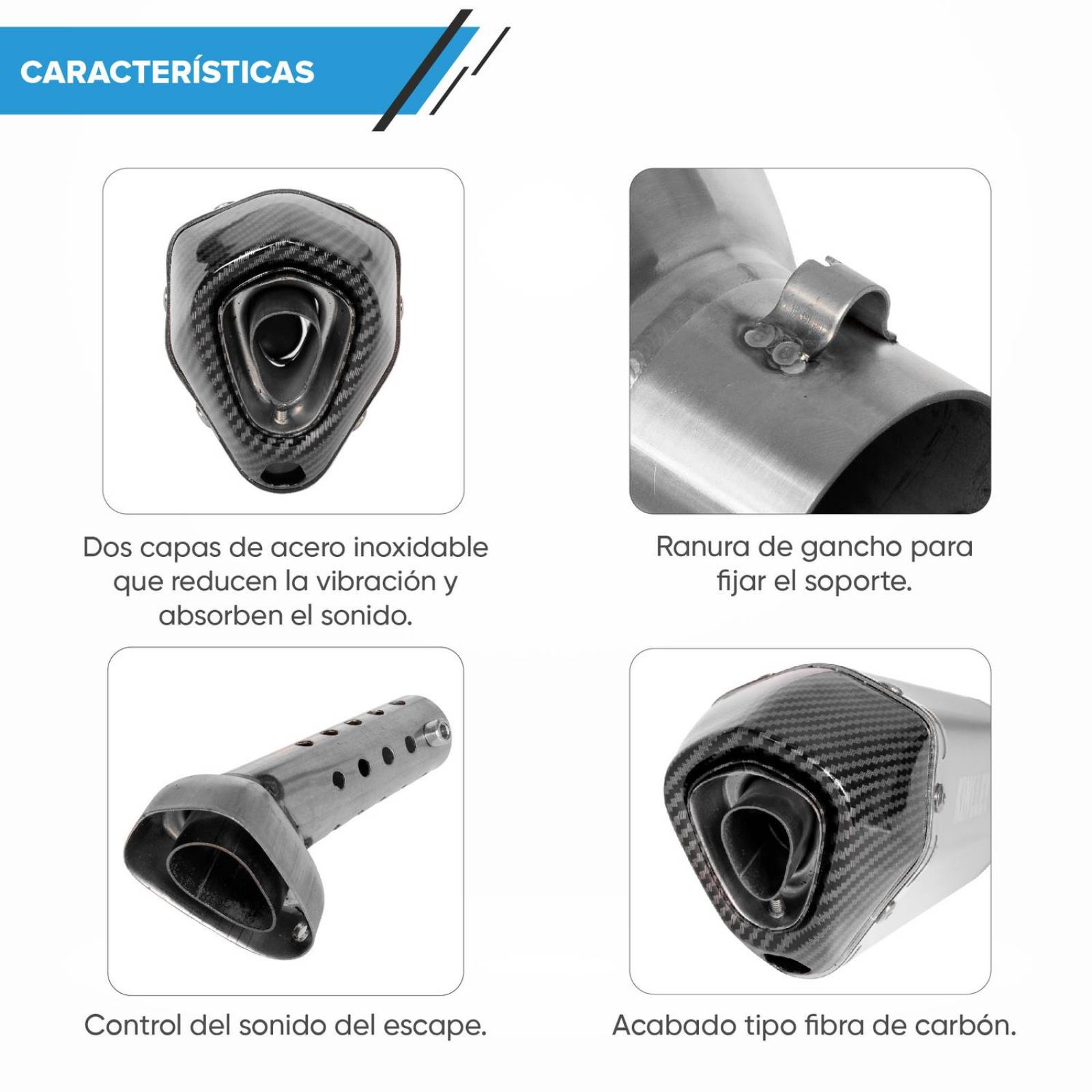 Escape deportivo para moto Plata 35/51mm Universal Kinlley 