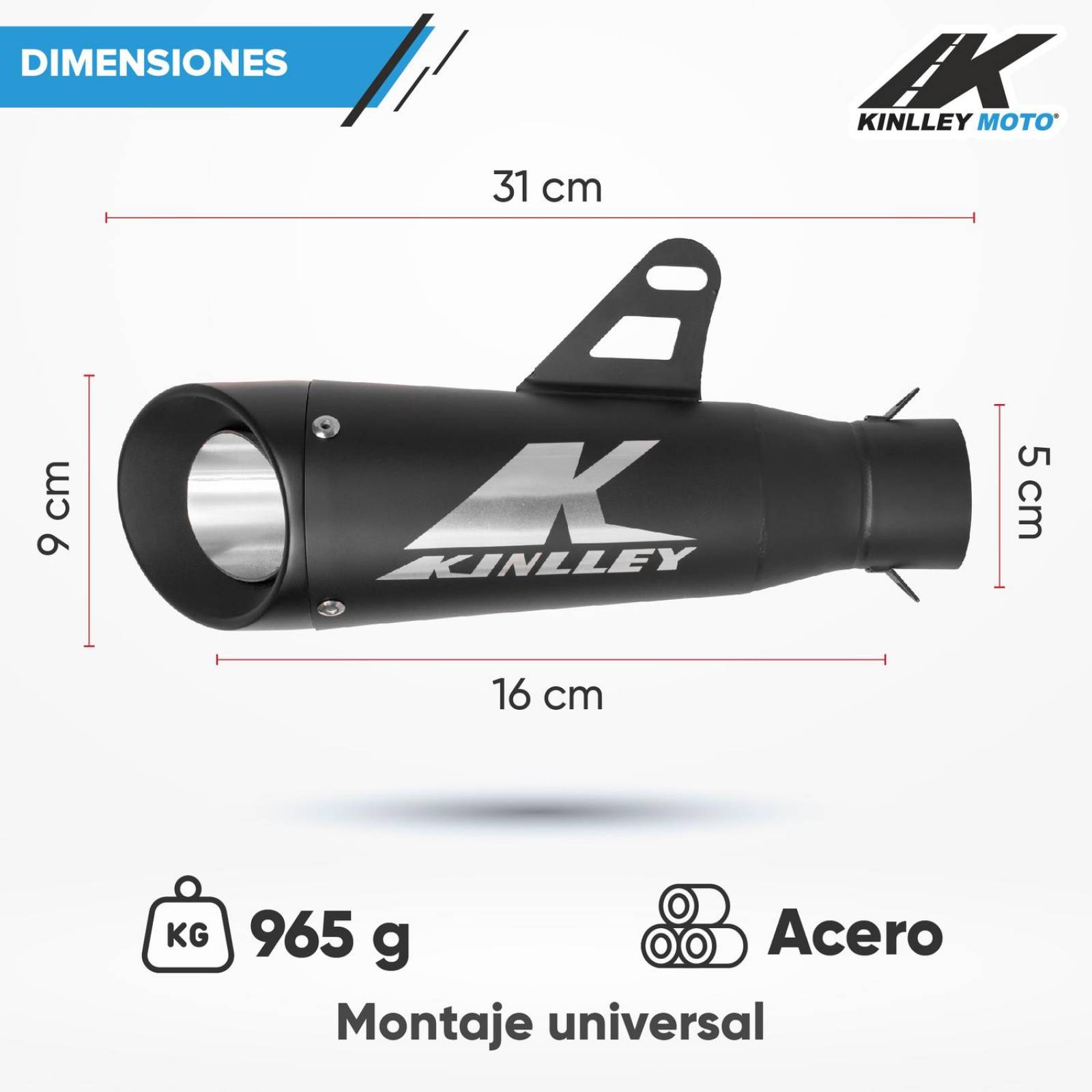 Escape para moto plateado 35/51mm Universal Kinlley 
