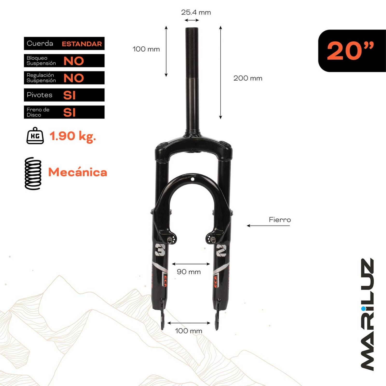 Tijera bicicleta R20 con rosca negra Suspension Mariluz 