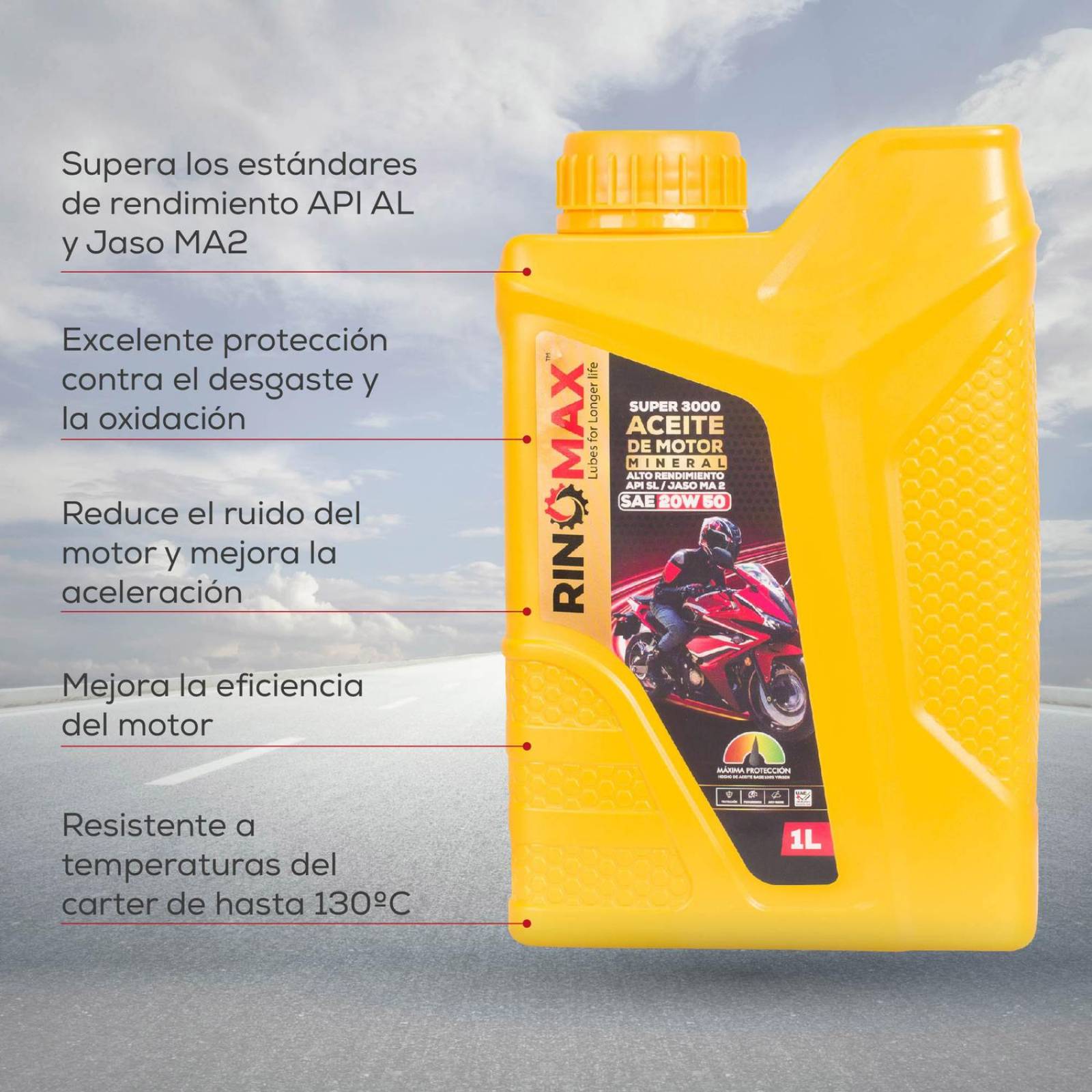 Aceite Moto Mineral 20W50 4T 1L API Rinomax 3000 