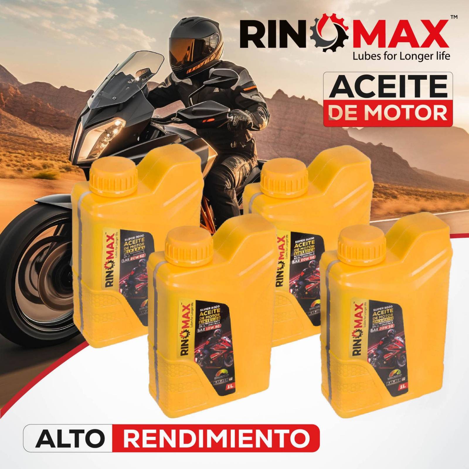 Aceite Moto Semi Sintetico 20W 50 4T 1L API SL Rinomax 5000 