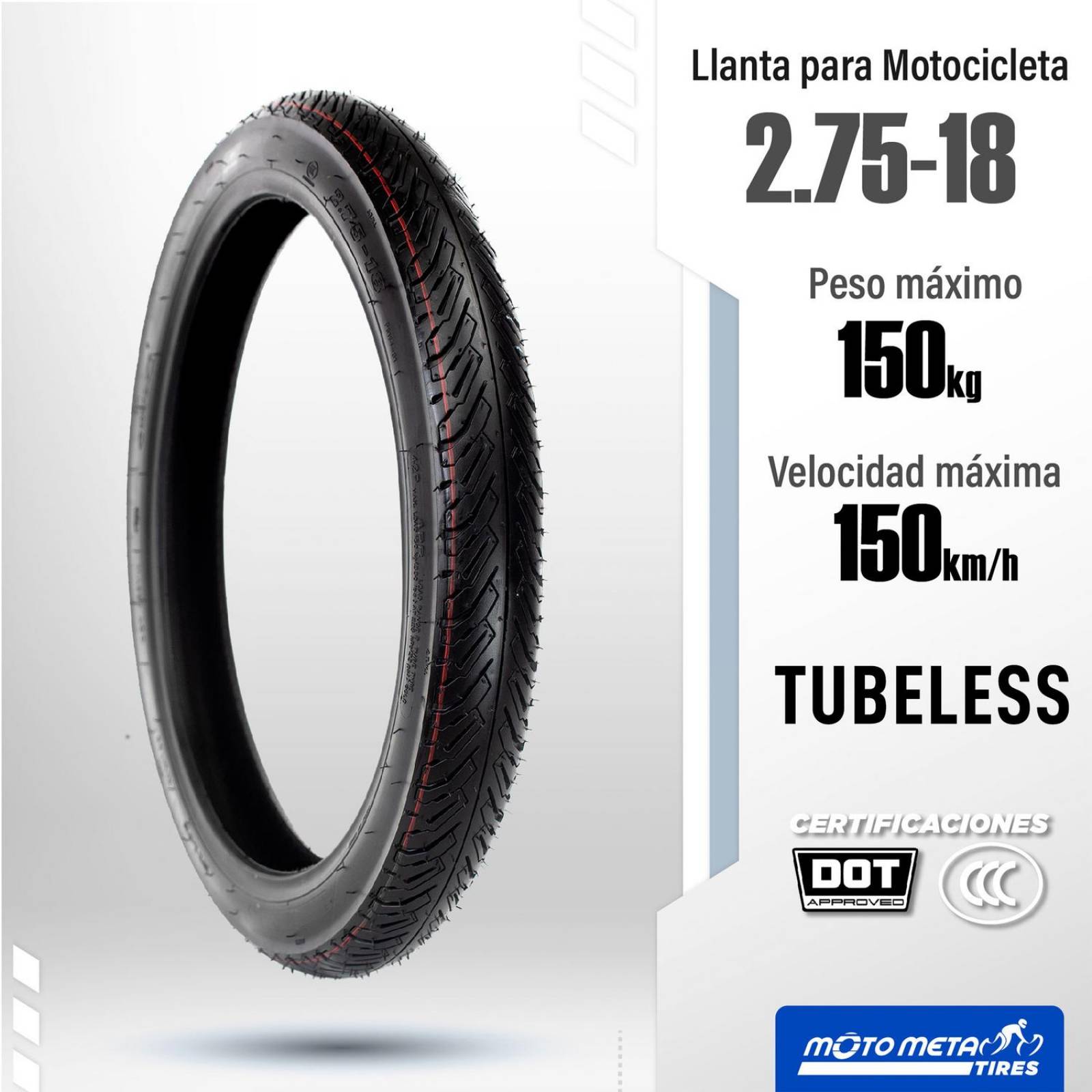 Llanta Para Moto 2.75-18 Tubeless Motometa