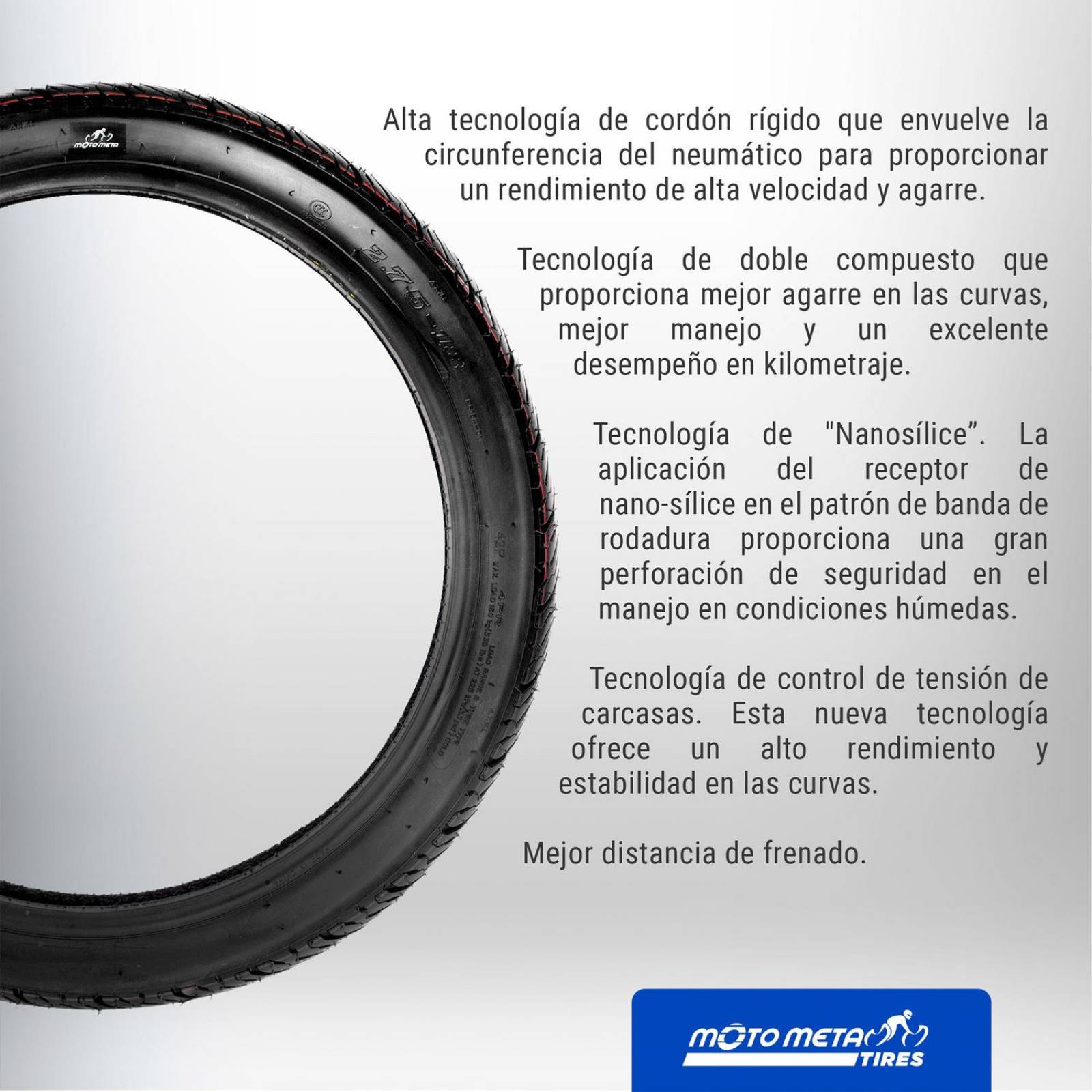 Llanta Para Moto 2.75-18 Tubeless Motometa