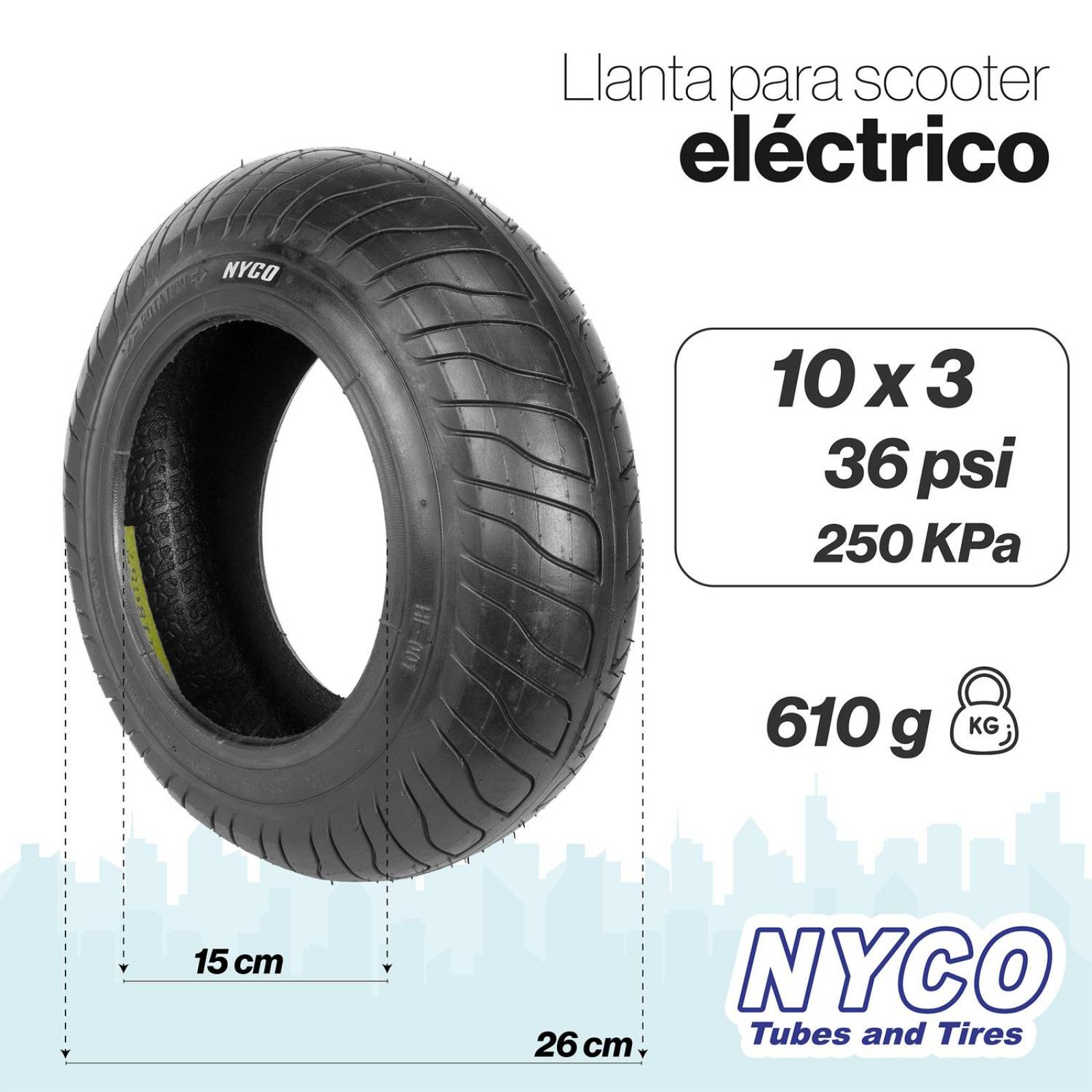 Llanta R10 x3 para scooter electrico P1438 Nyco 