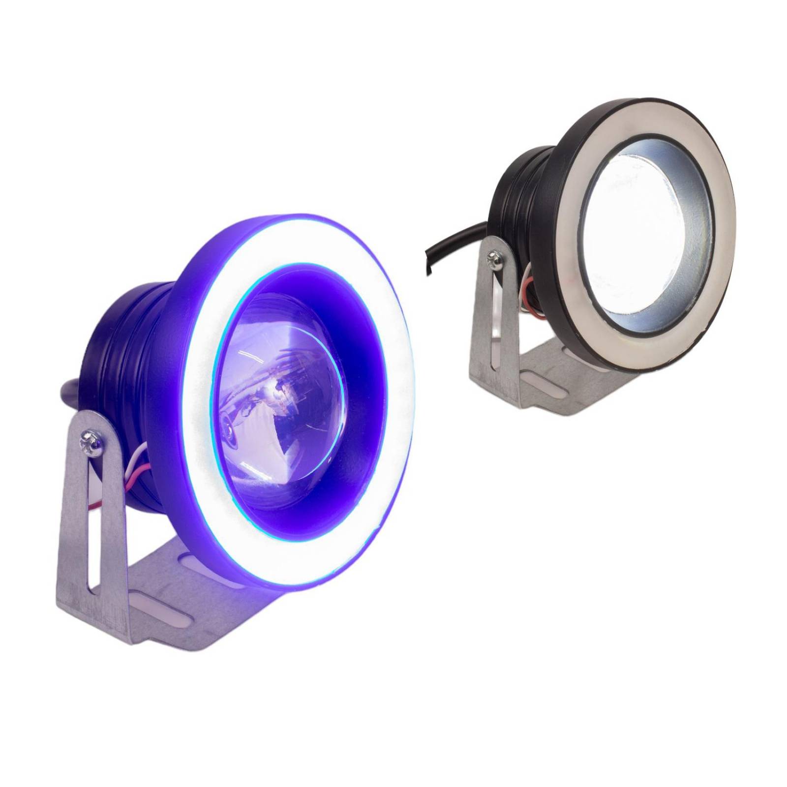Faros auxiliares para motocicleta ojo de angel con base luz blanca azul Kinlley 