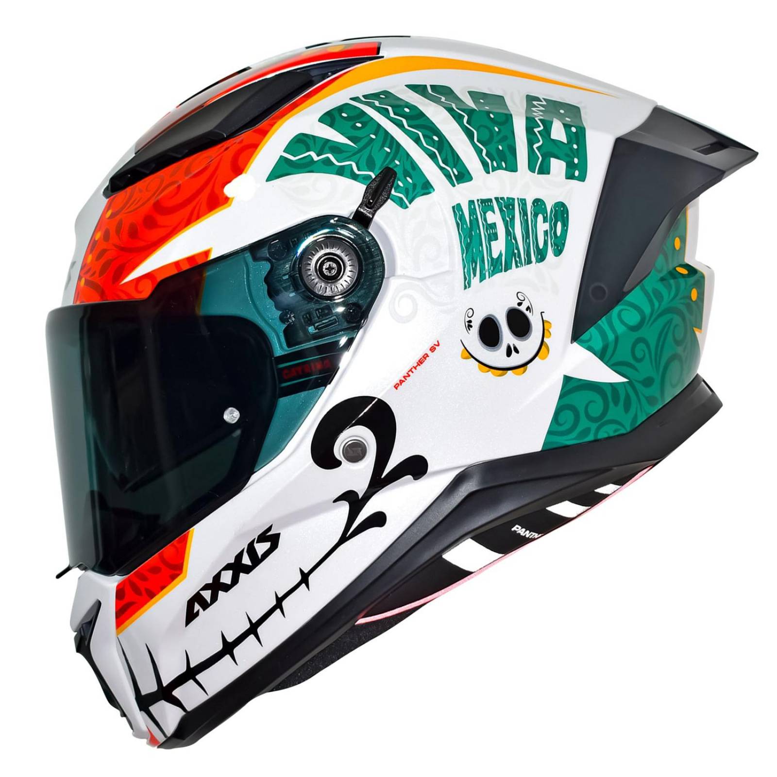 Casco para motociclista talla L integral Panther catrina A6 blanco brillo Axxis