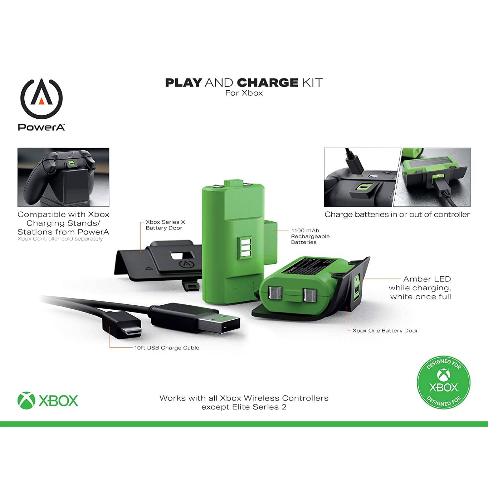 Carga Y Juega Xbox One, Serie Xs, Estacion Una Pila 1100mah
