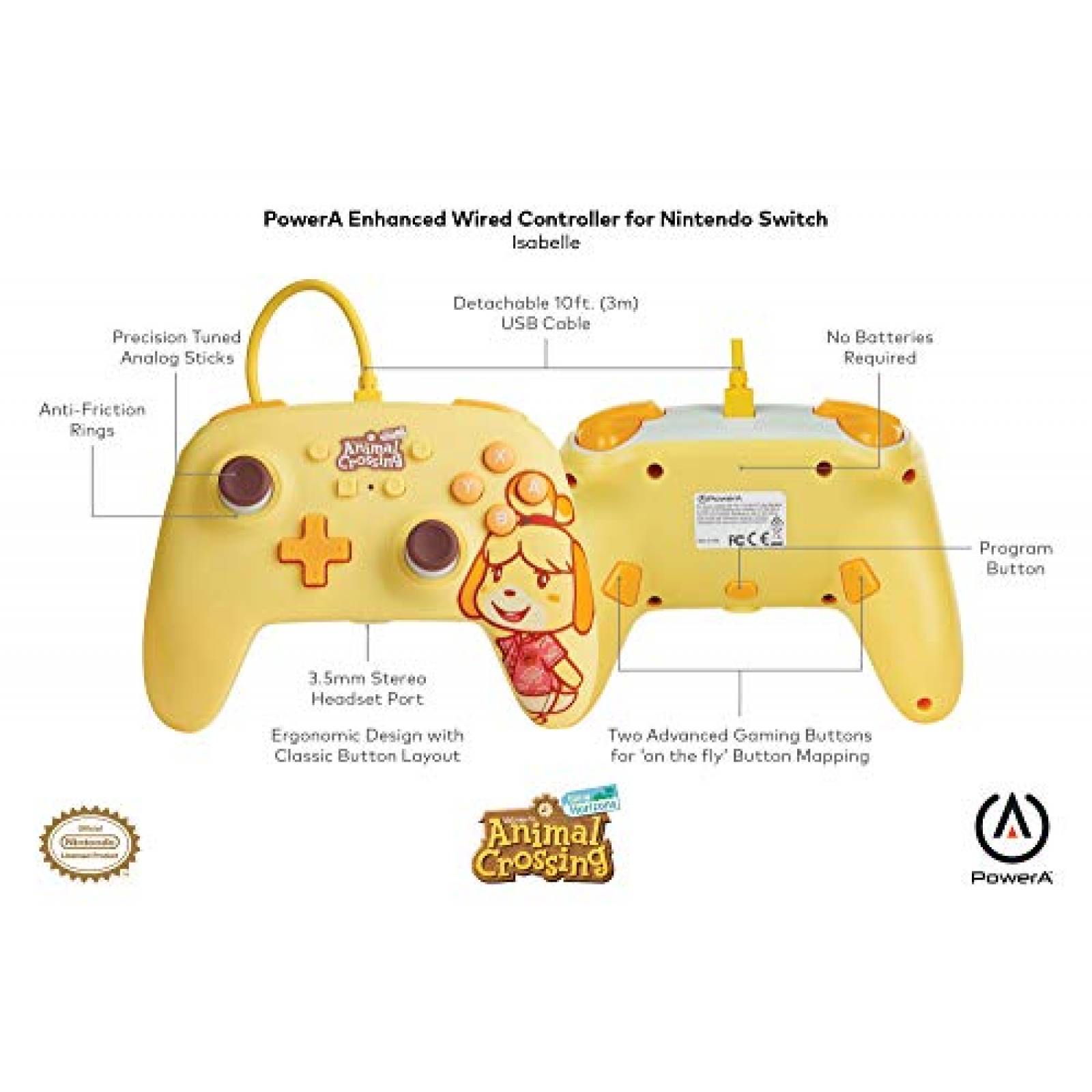 Control Alambrico Animal Crossing: Isabelle PowerA Amarillo - Nintendo Switch