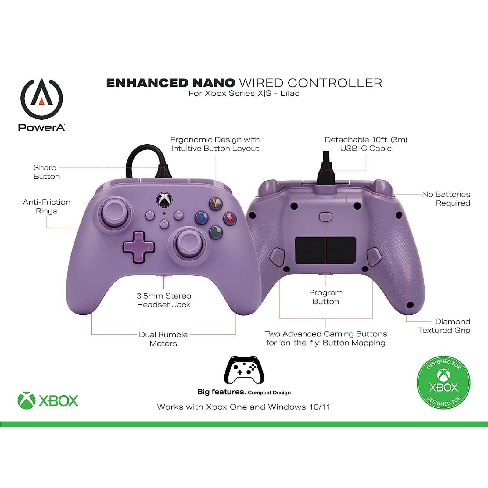 Powera Nano Enhanced Wired Controller For Xbox Series X S Lilac