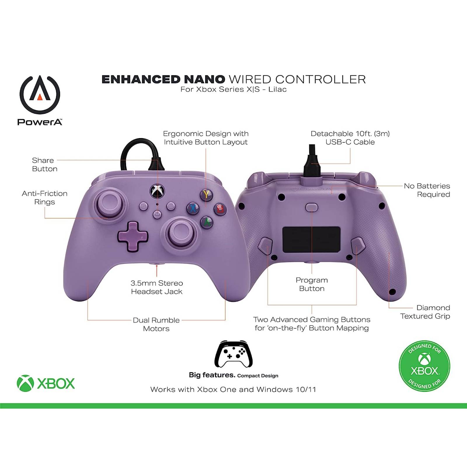 PowerA Nano Enhanced Control Alámbrico Xbox Series - Lila