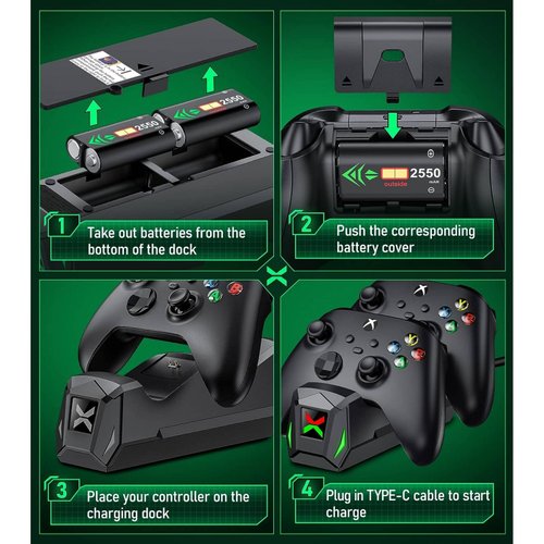  Estación de carga de controlador para Xbox One, estación de  carga para controlador Xbox One, paquete de baterías recargables de 2 x  1200 baterías recargables compatibles con Xbox Series X