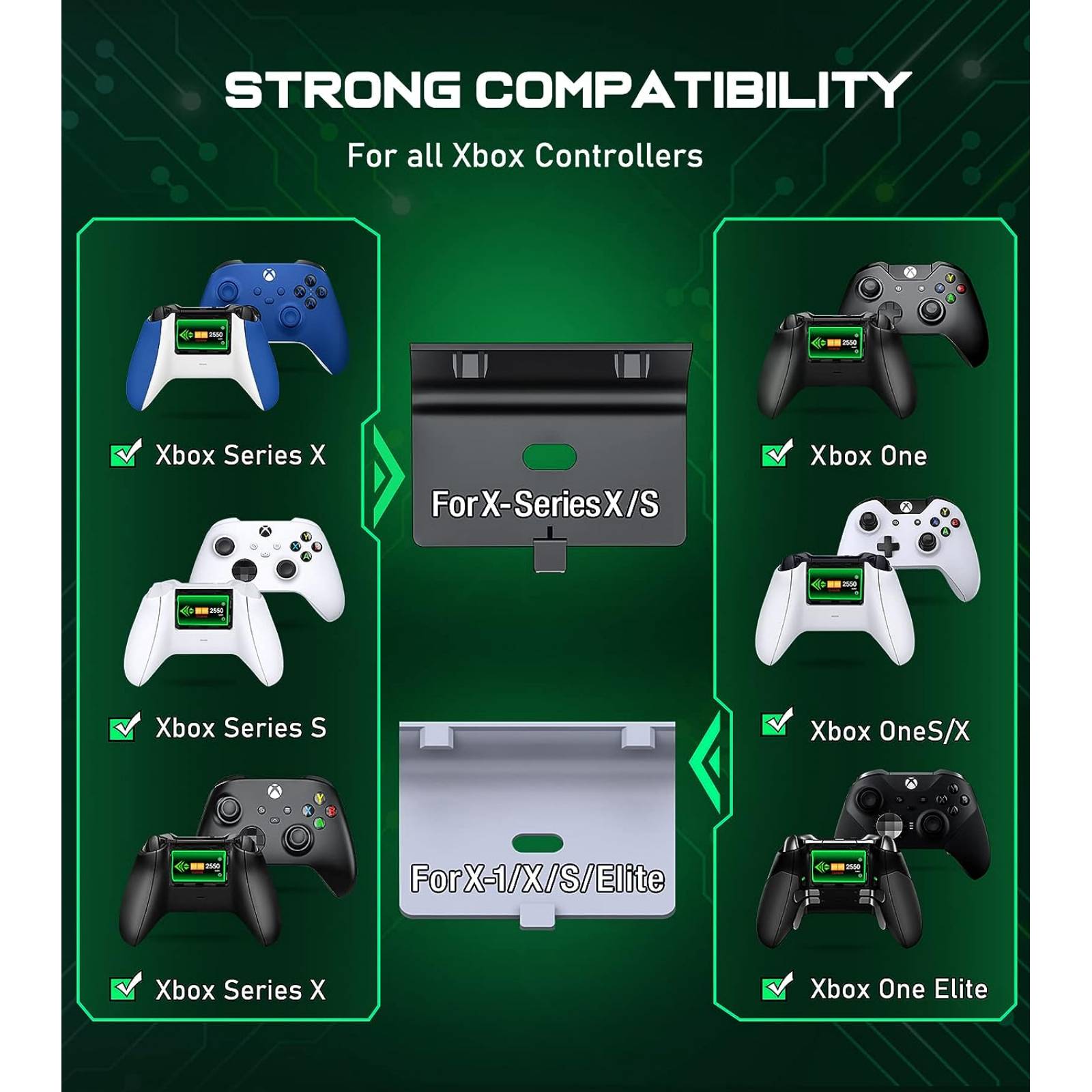 Paquete de 2 baterías recargables 2550 mAh Xbox One/X/S/Elite