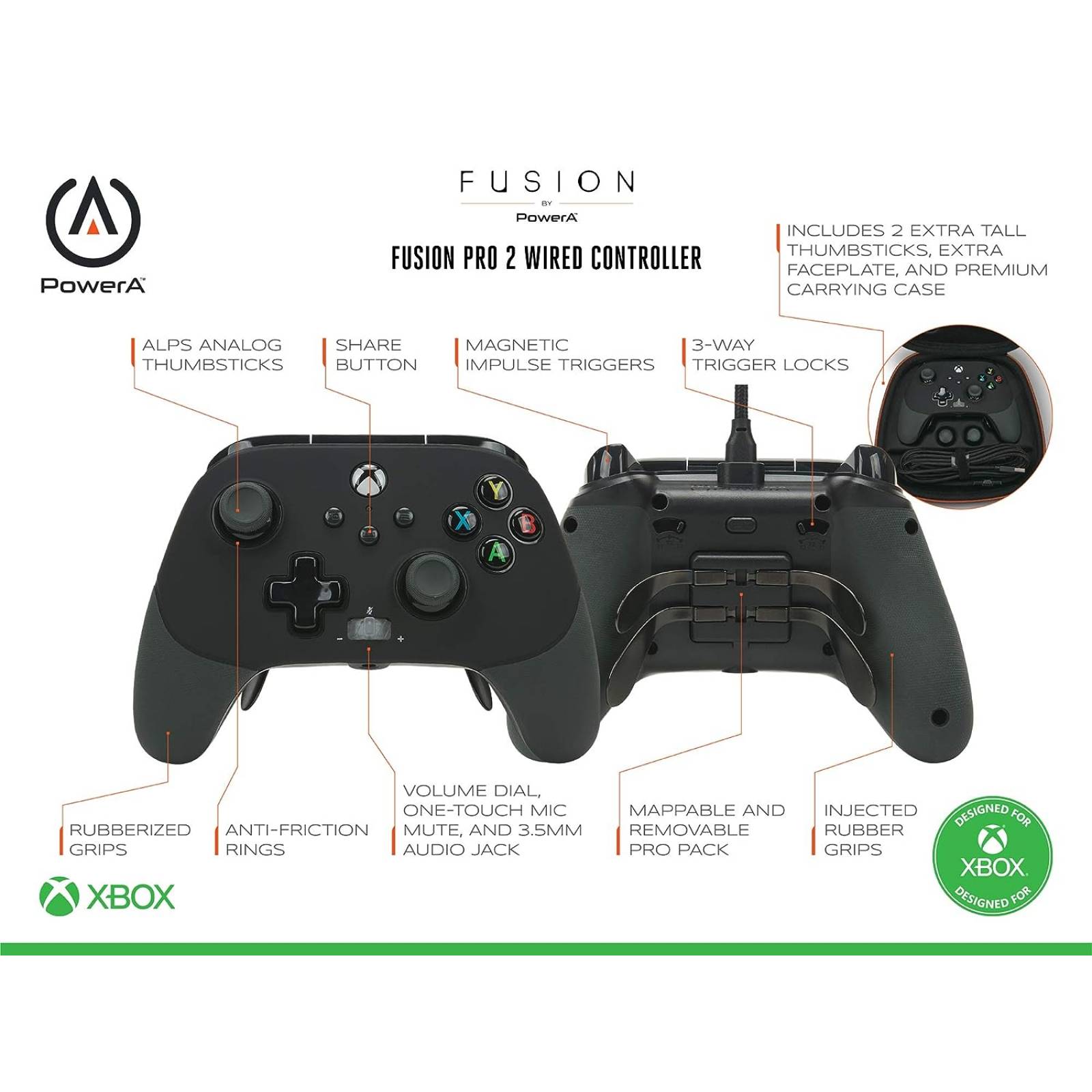 Control alámbrico Fusion Pro 2 Midnight Shadow PowerA - Xbox One & Series X|S