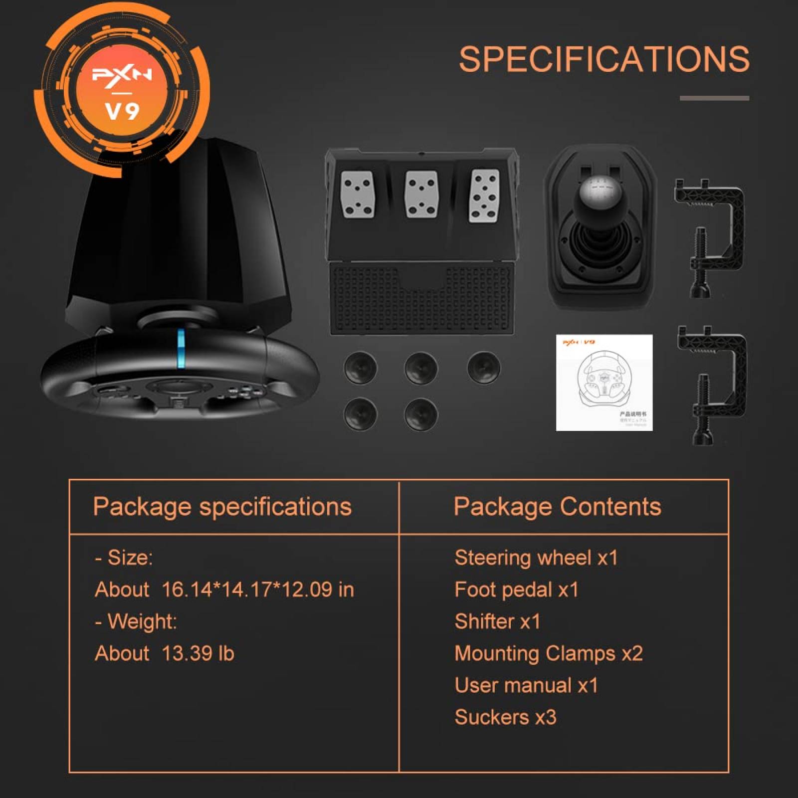 PXN V9 Volante de carrera con Pedales y Palanca - PS4 / PS3 / Xbox One / X|S / Switch