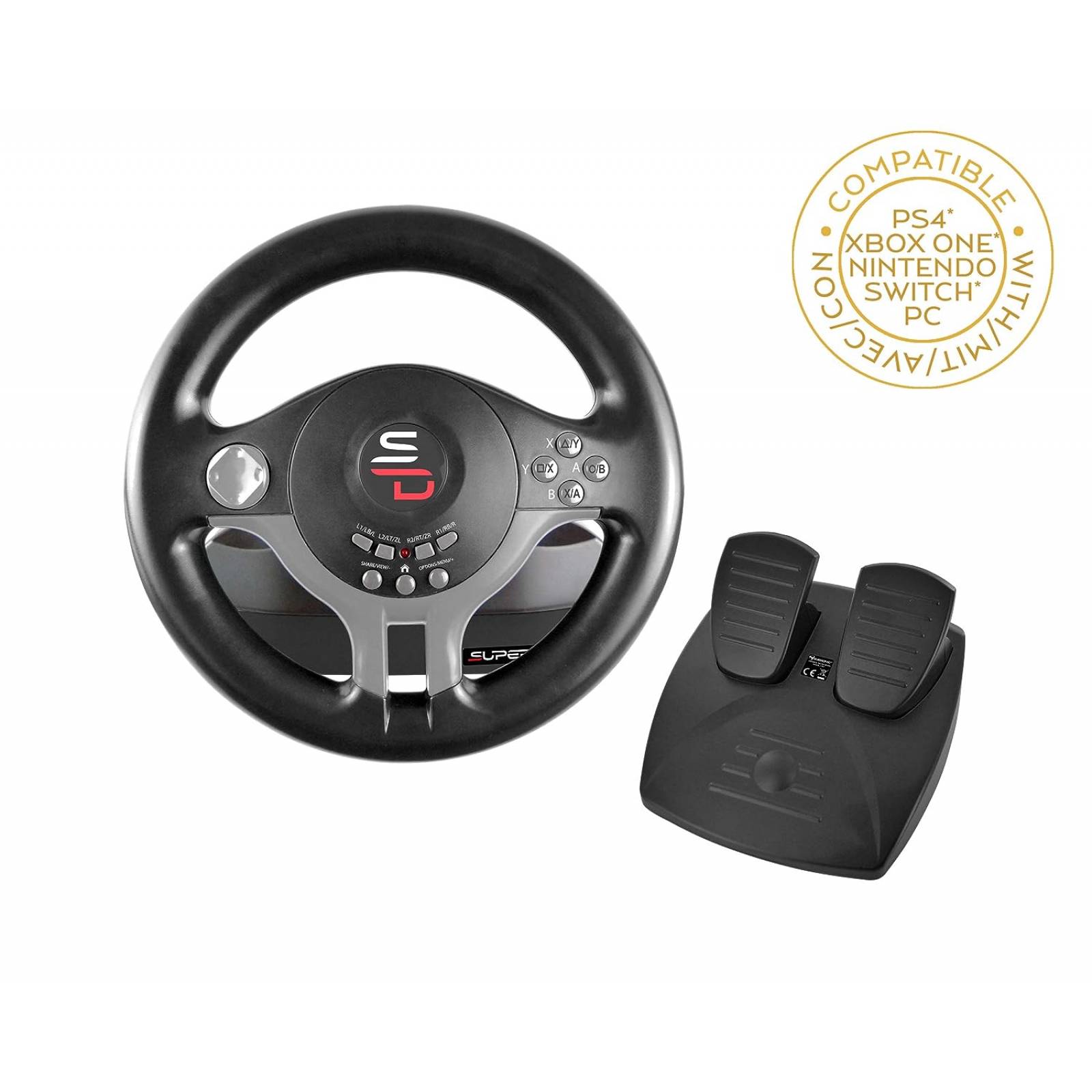 Superdrive Volante de carreras con pedales - Nintendo / PS4 / PS3 / Xbox One / PC