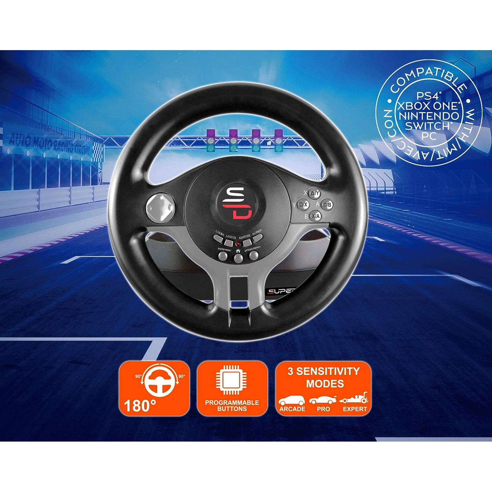 Superdrive Volante de carreras con pedales - Nintendo / PS4 / PS3 / Xbox One / PC
