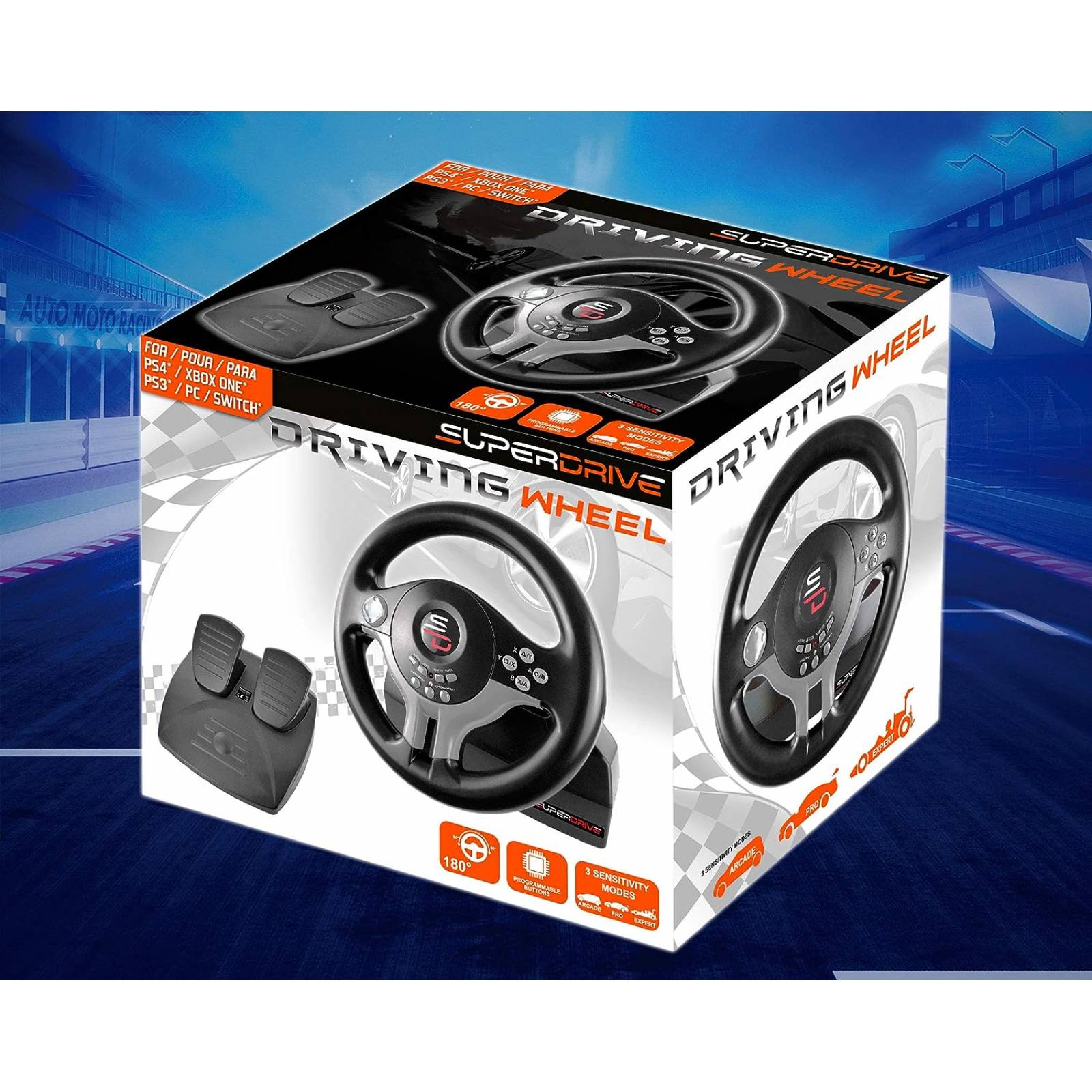 Superdrive Volante de carreras con pedales - Nintendo / PS4 / PS3 / Xbox One / PC