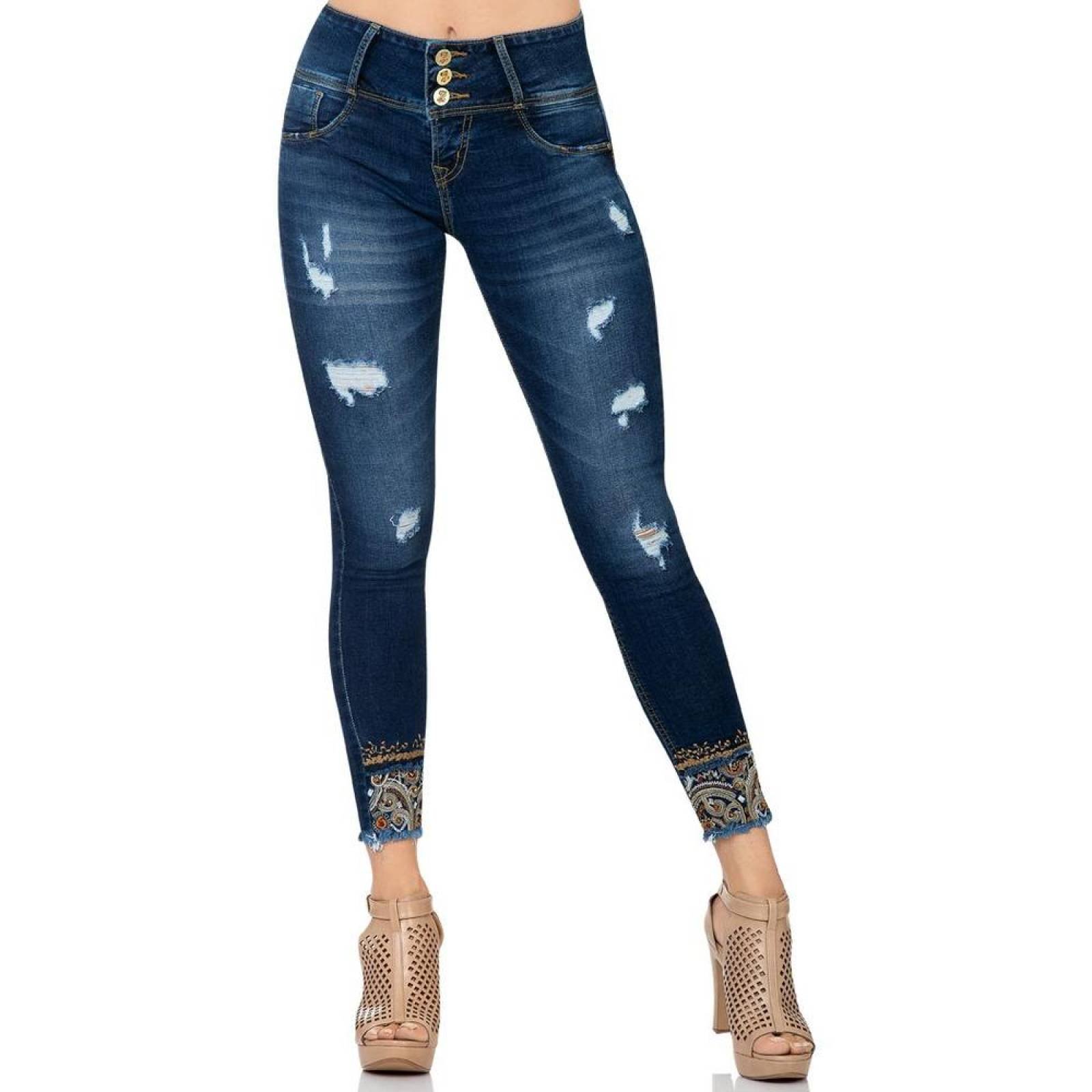 Jeans Moda Mujer Salvaje Tentación Indigo 71803315 Mezclilla Stretch 