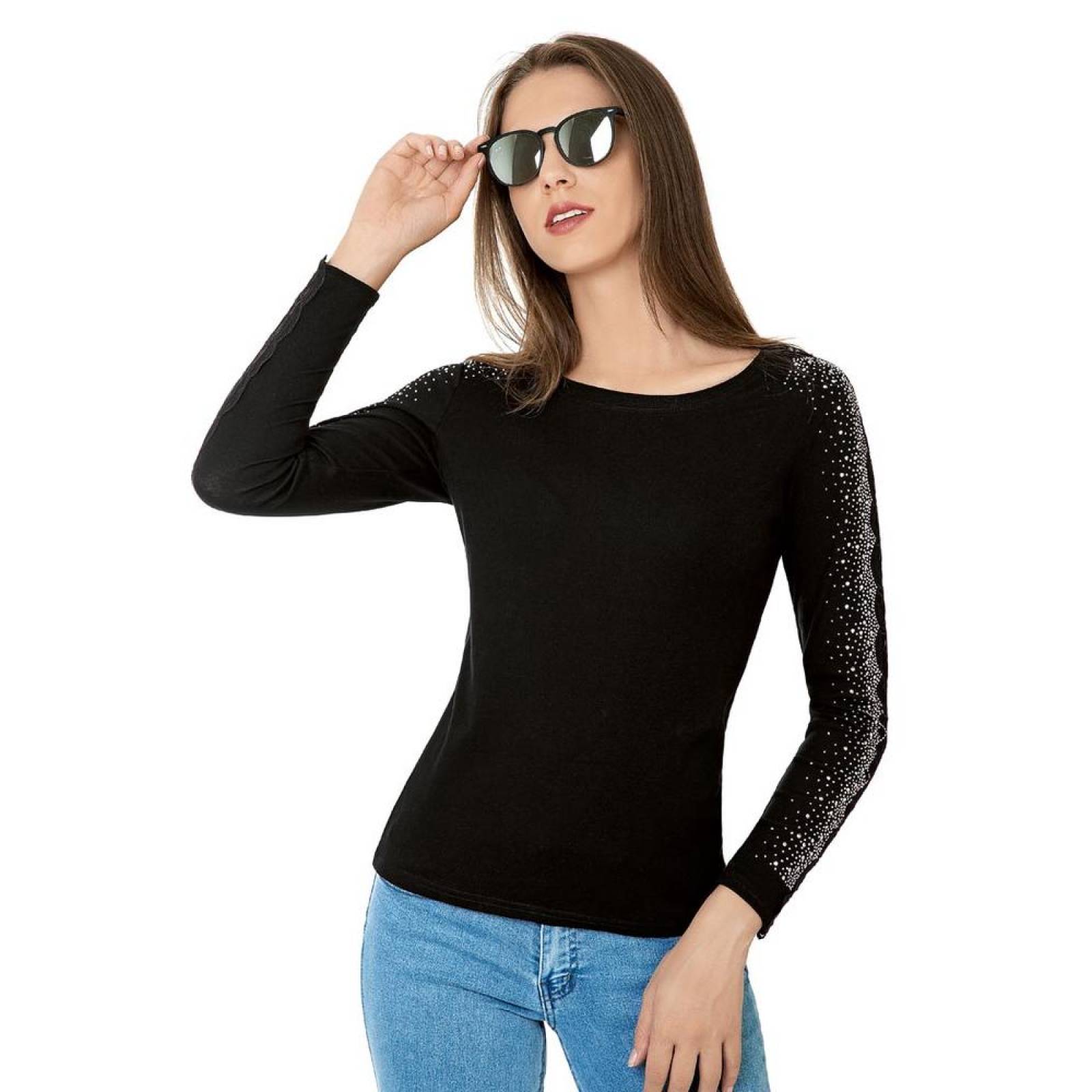 Playera Studio Si Mujer Negro Spandex Z9188D 