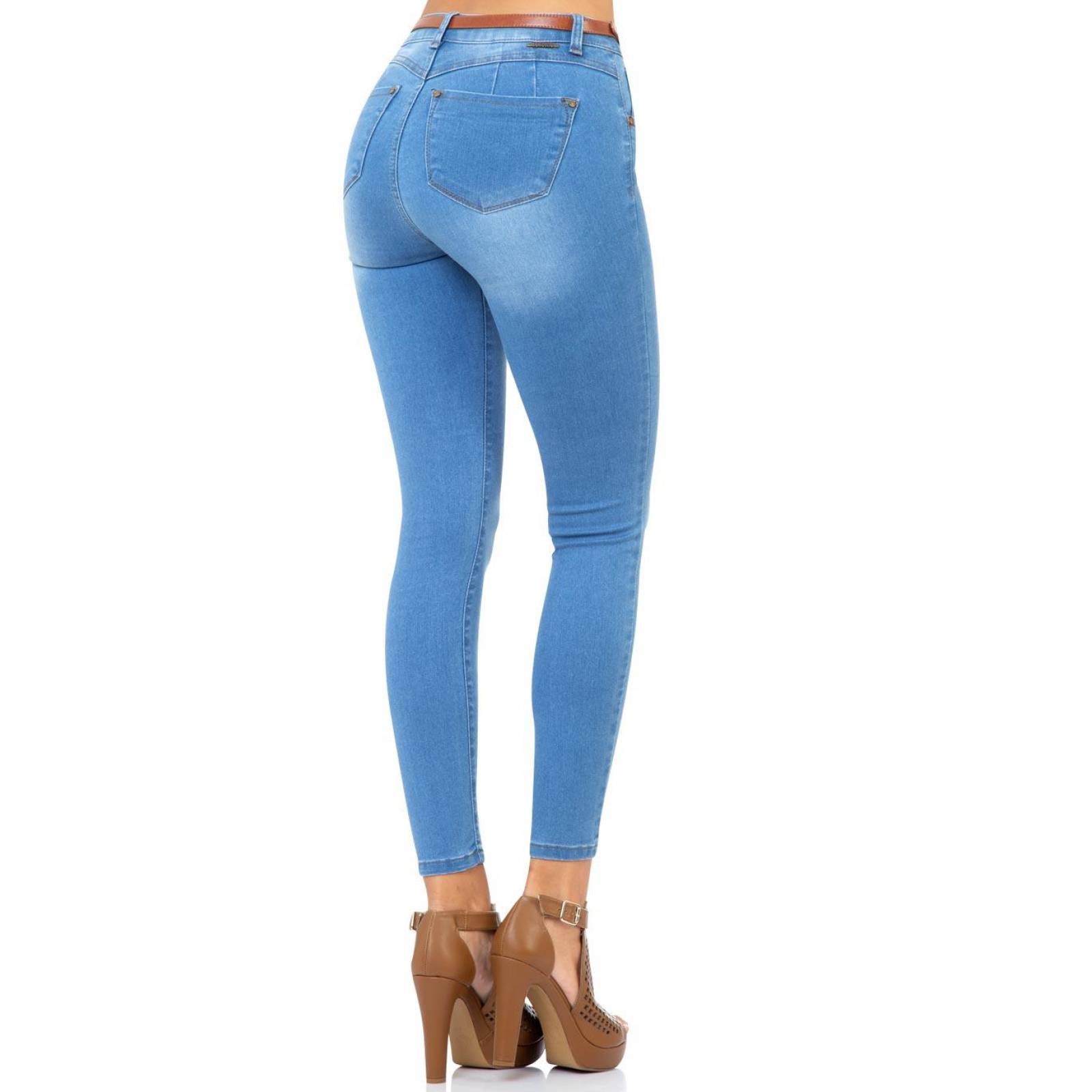 Jeans Básico Mujer Fergino Bleach 52903409 Mezclilla Stretch 