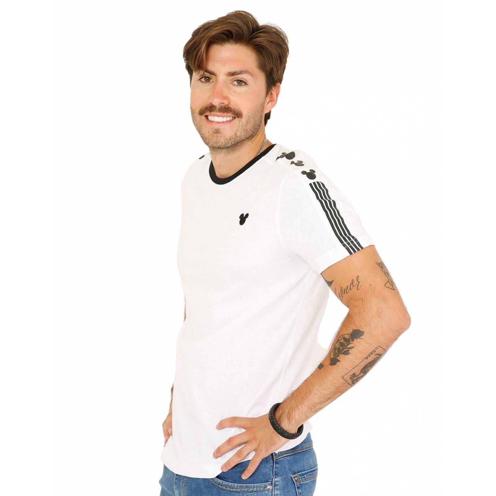 Playera Disney Hombre Blanco Negro Algodón 