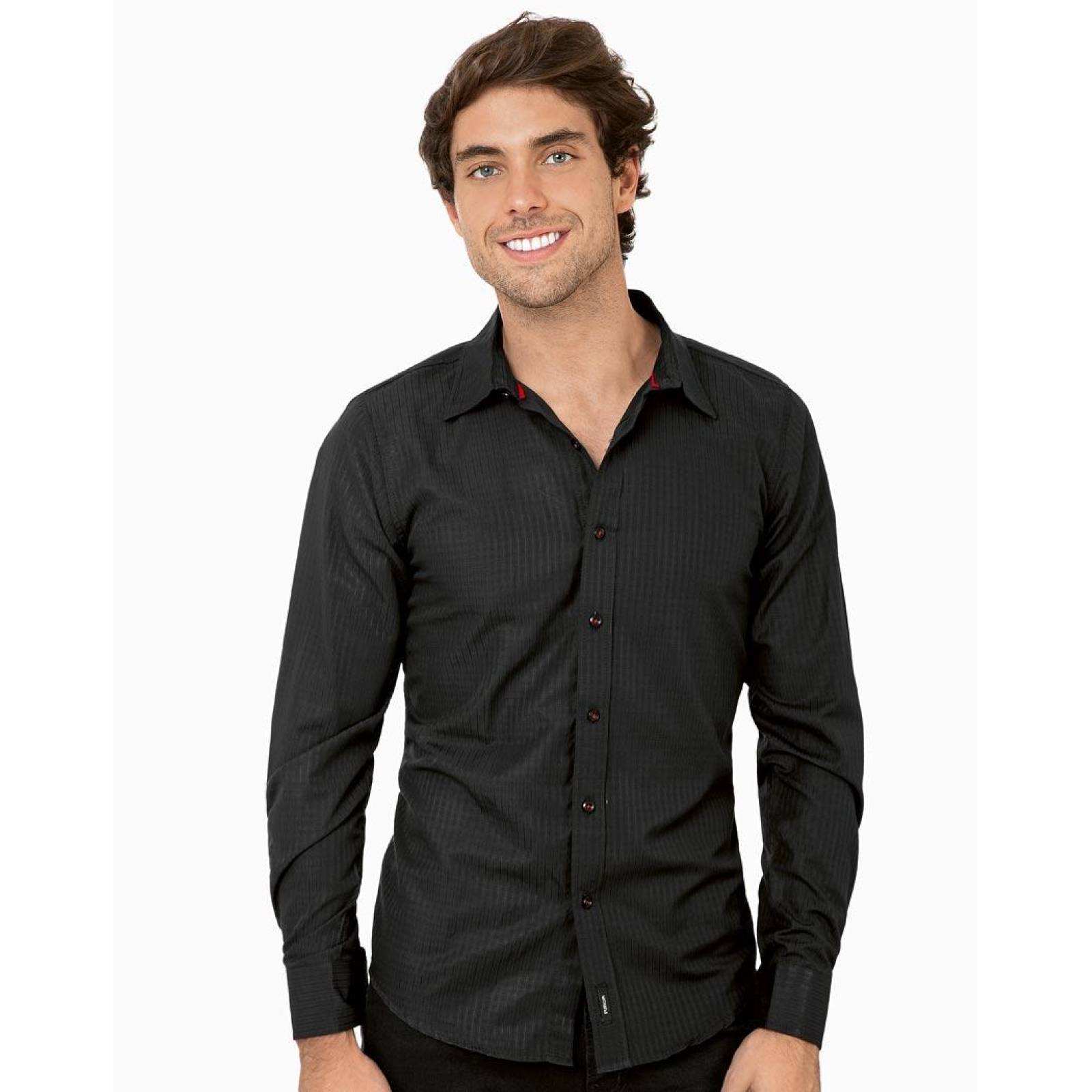 Camisa Casual Hombre Furor Negro 62105309 Algodón 