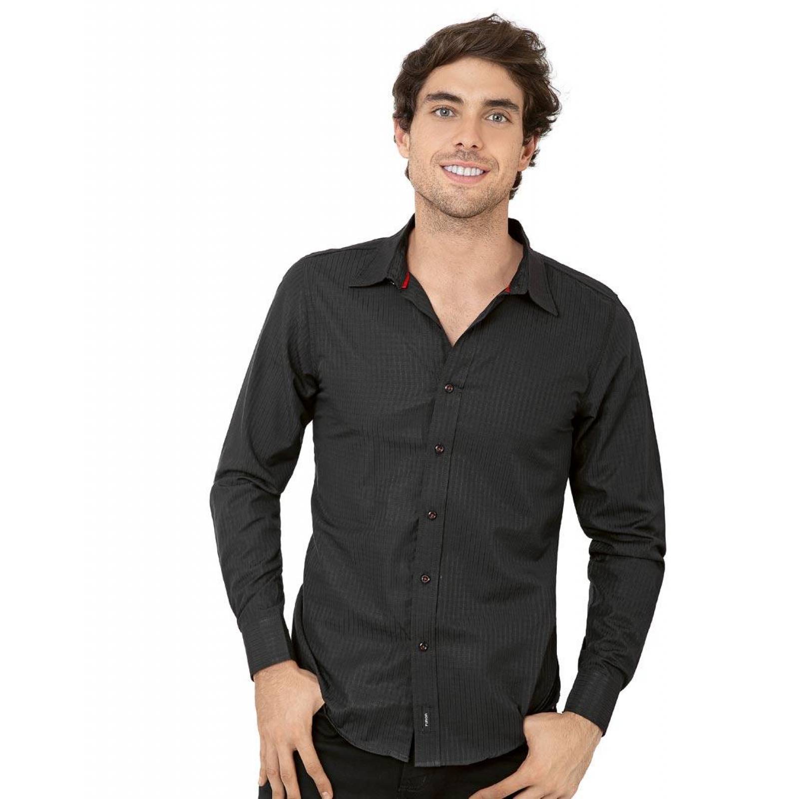 Camisa Casual Hombre Furor Negro 62105309 Algodón 
